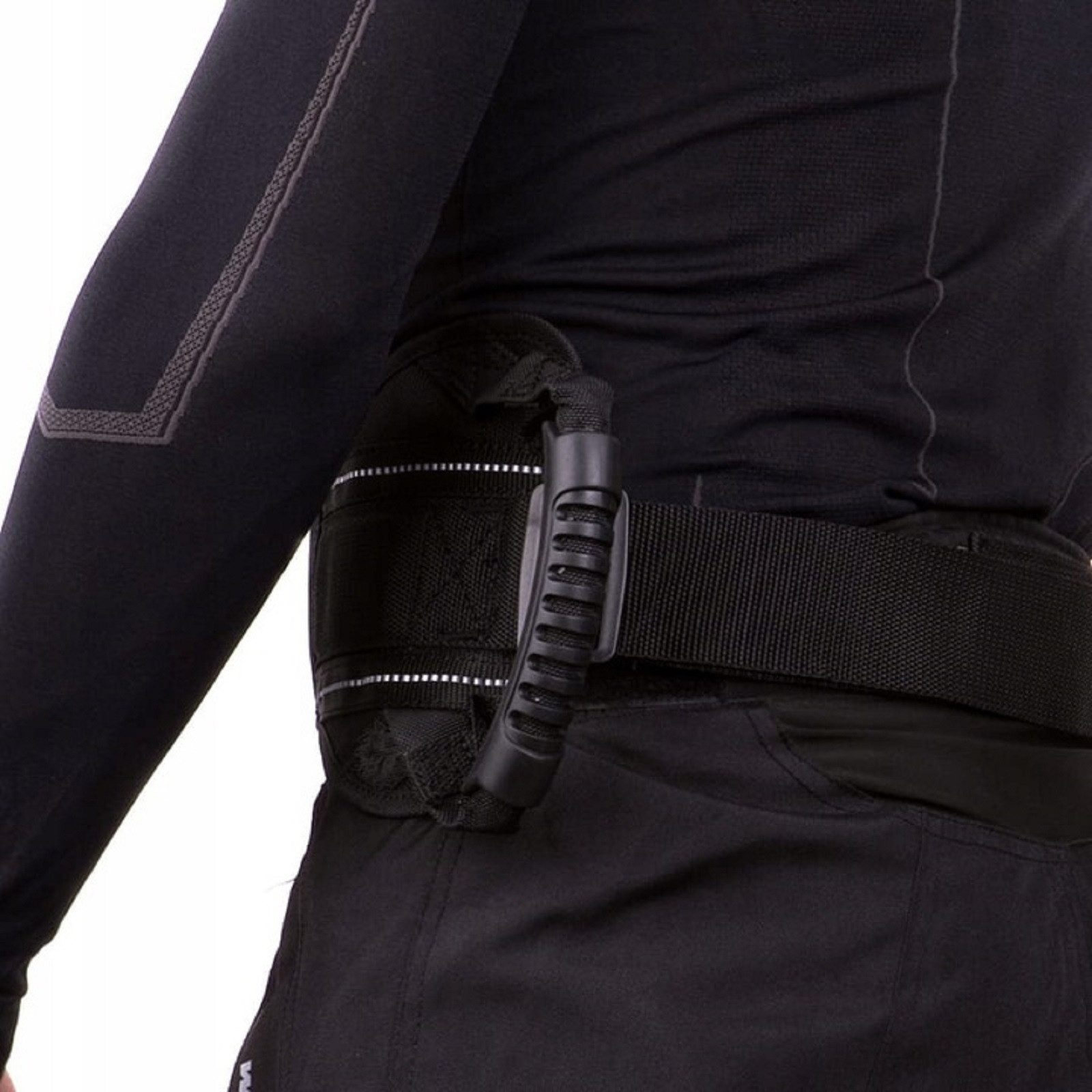 QLS Stoffgürtel für Motorrad 91-127 cm Schwarz Sozius Haltegriff Verstellbar Universal Stabil Sicherheitsgurt