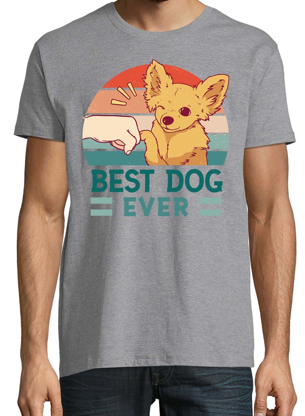 mit Trendigem Frontdruck Grau Best Dog Youth T-Shirt Designz Ever T-Shirt Herren
