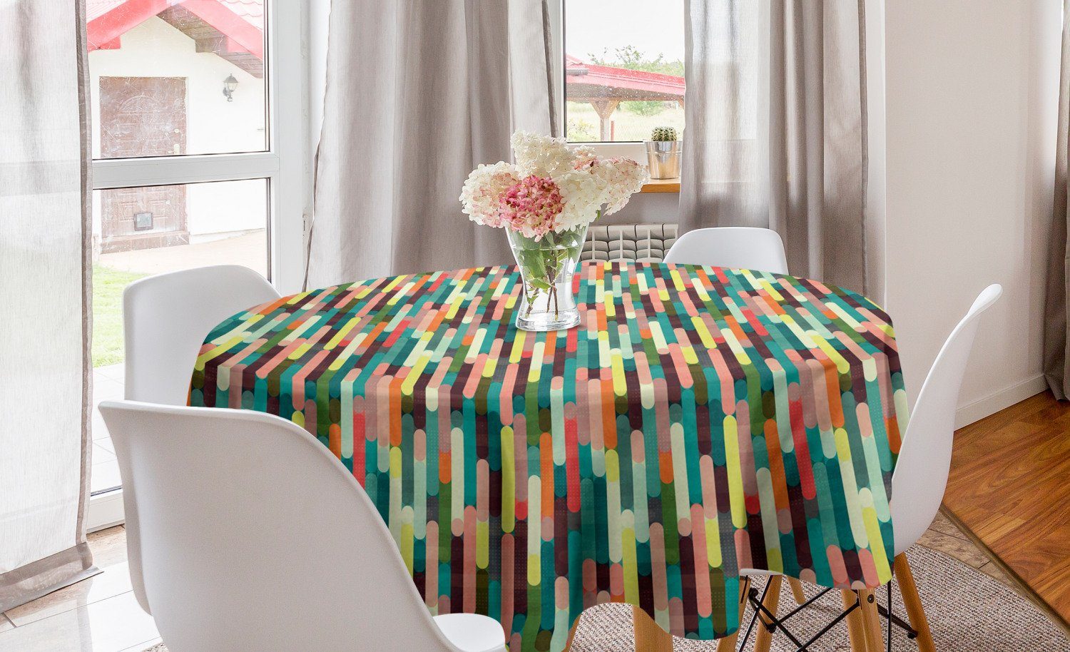 Abakuhaus Tischdecke Tischdecke Dekoration, für Esszimmer Abstrakt Stripes Grunge Küche Abdeckung Kreis Bunte