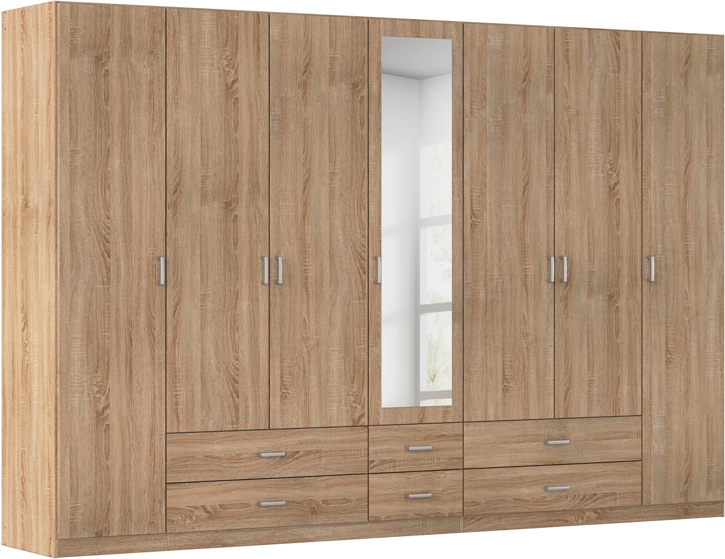 rauch Kleiderschrank Schrank Garderobe Ankleide GAMMA Breiten 91/136/181/226/271/315/360 cm (in 3 Ausstattungen BASIC/CLASSIC/PREMIUM (inkl. SOFT-CLOSE-Funktion) verschiedene Griff-Varianten, mit Spiegel TOPSELLER MADE IN GERMANY