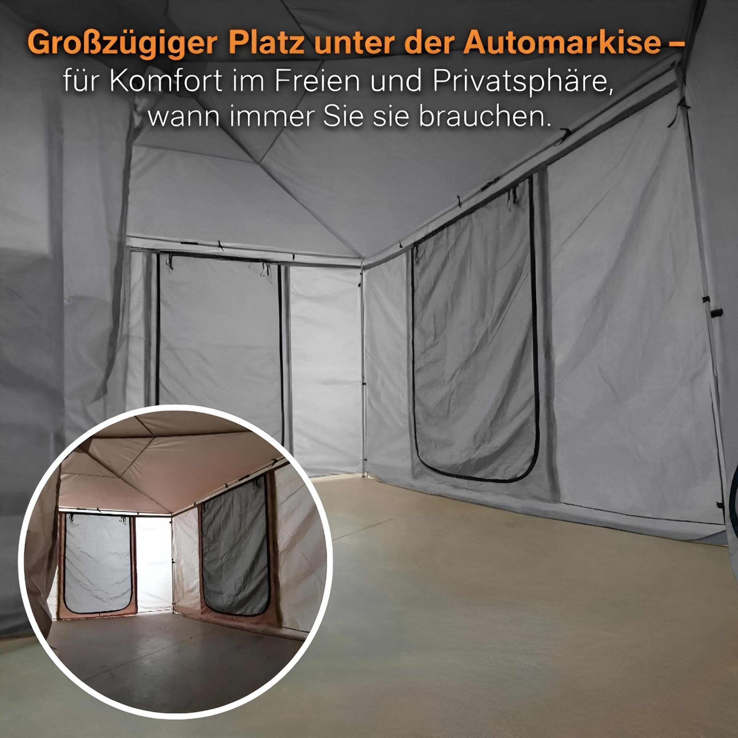 TZIpower Markisenvorzelt 270° Khaki Grau Automarkise/Zelt mit Vorzelt 200x200cm oder 250x200cm