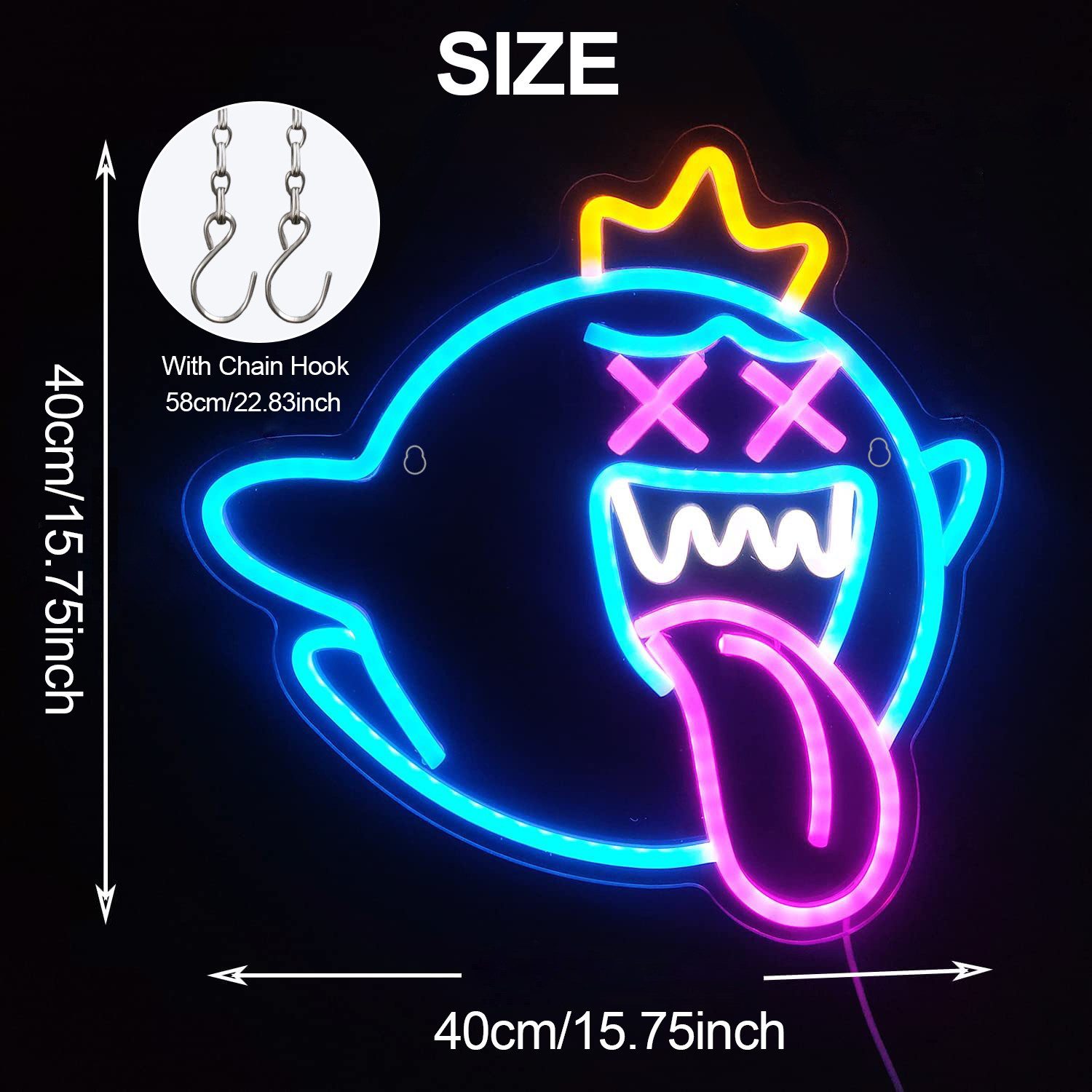 MUPOO LED Dekoobjekt Halloween Deko, King Boo Neon Sign, Gaming Neon Schild, für Gaming Zone Man Cave Geburtstagsfeier Weihnachtsgeschenk