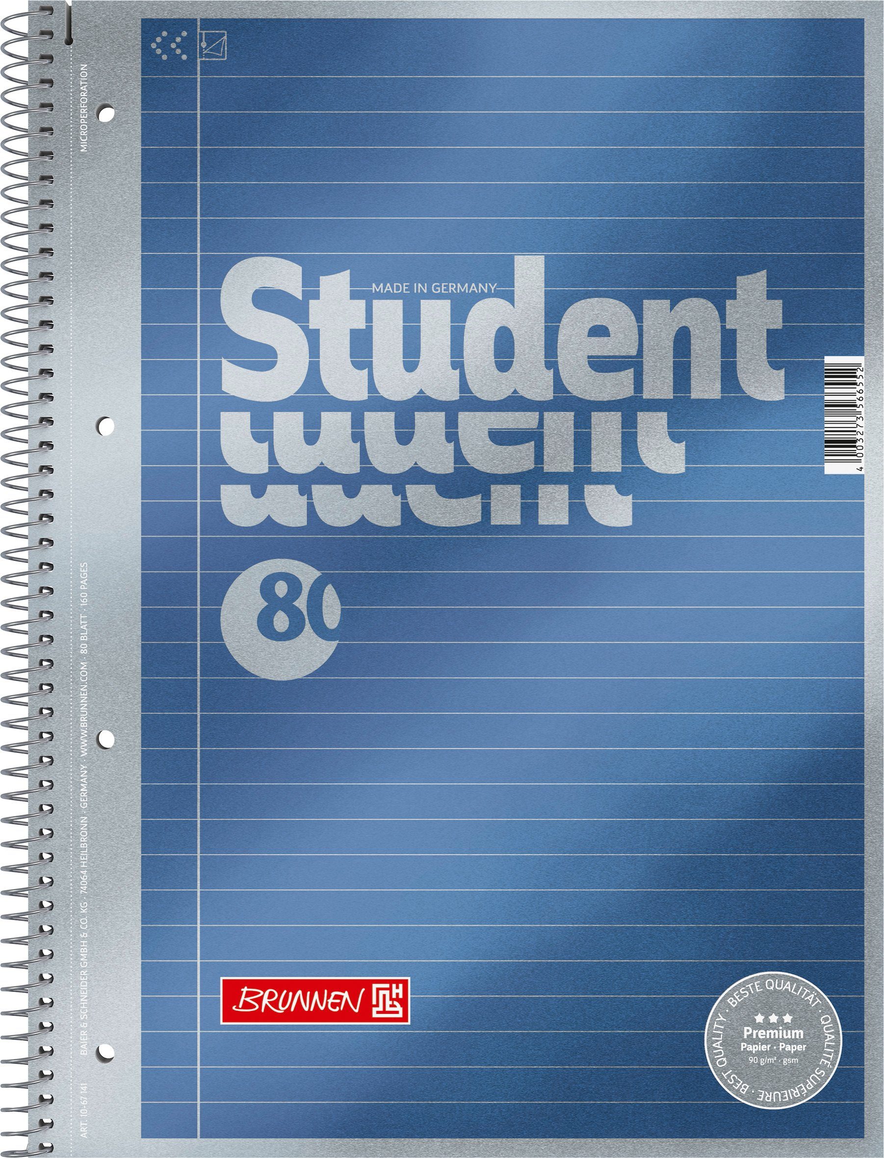 BRUNNEN Collegeblock Collegeblock Student Premium A4 liniert mit Randlinie innen Deckblatt: