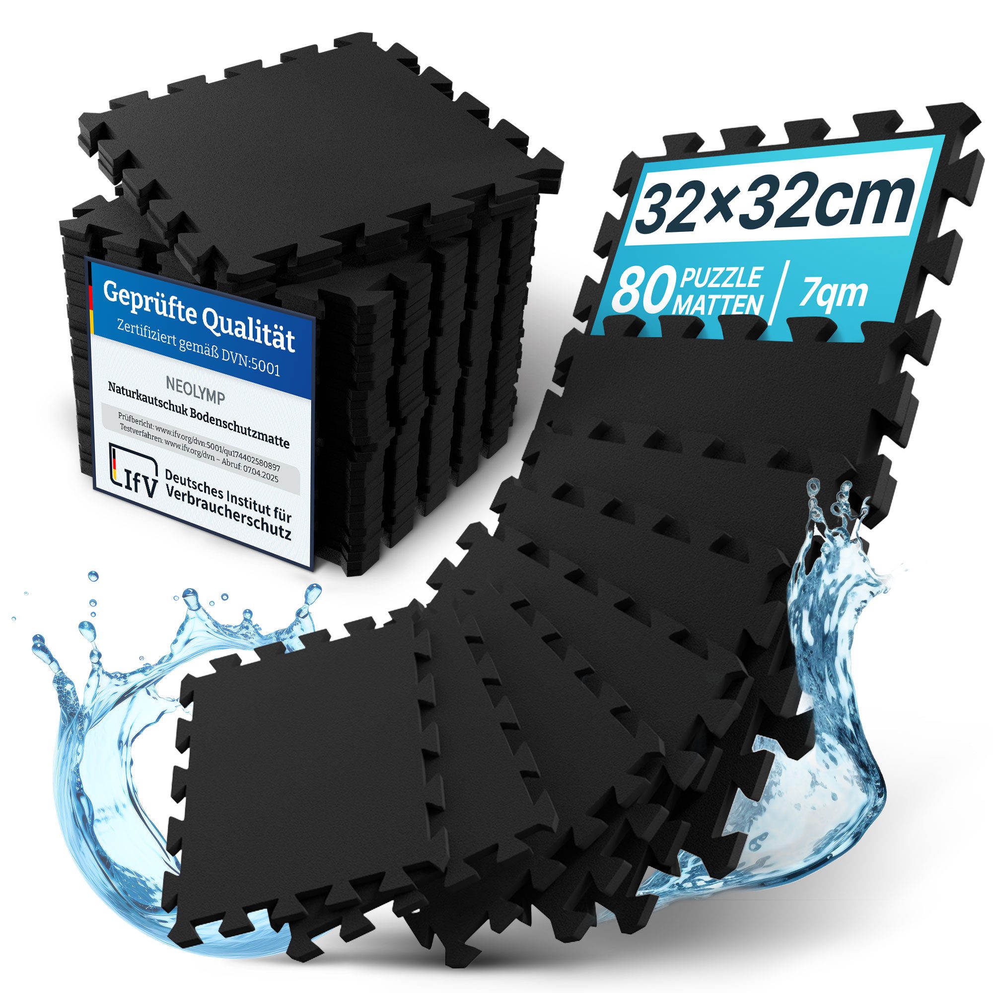 NEOLYMP Whirlpoolmatte Robuste Bodenschutzmatte - Fitness - Schutzmatte Boden - Fitnessmatte, BxLxH: 32x32x0.6 cm, (8 Puzzlestücke inkl. Randteile, 8 Schutzmatten Pool inklusive Randstücke - Puzzletechnik Poolboden), Schützt deinen Pool, Vollgummi Matte, Studioqualität, Anti-Rutsch