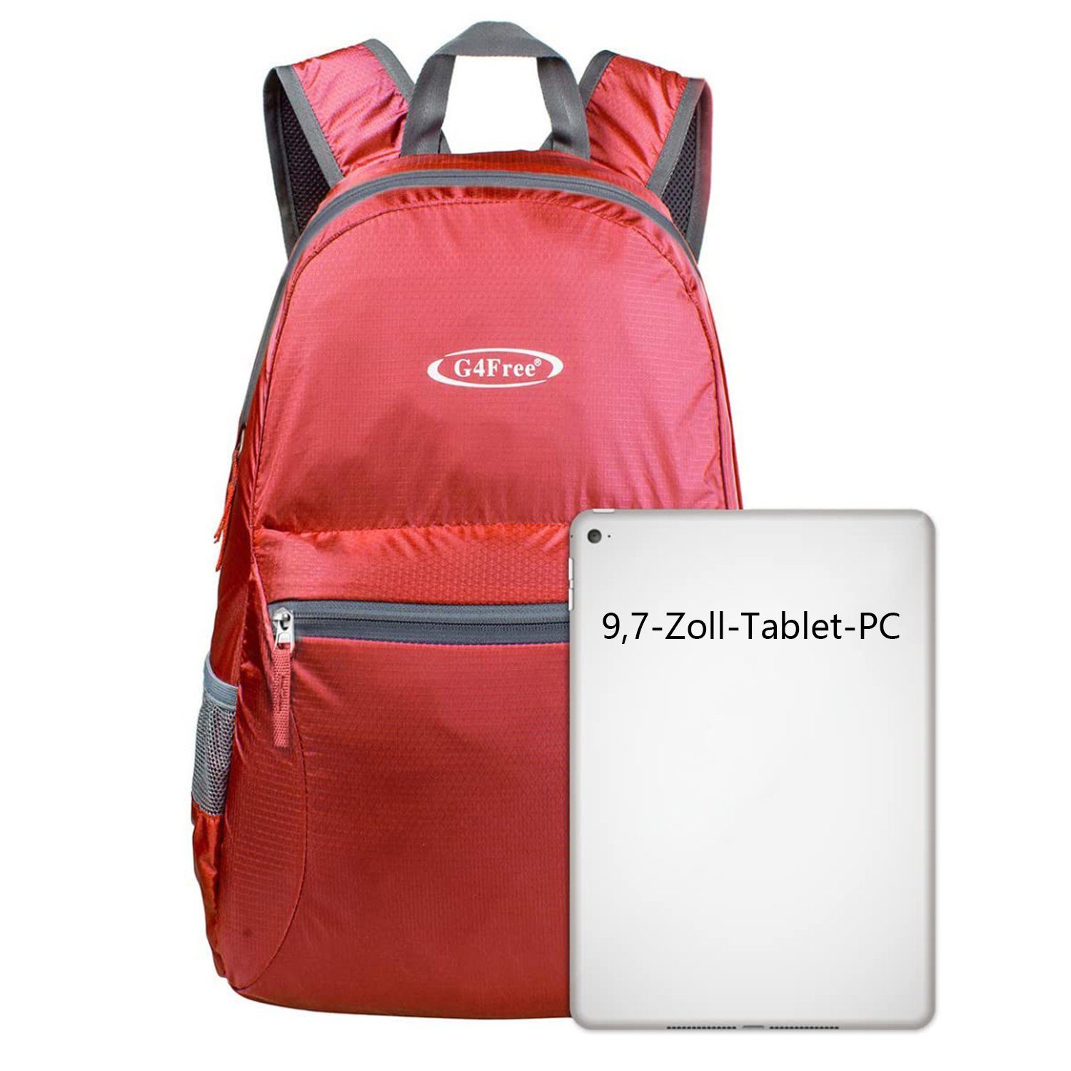 G4Free Freizeitrucksack, 20L Faltbarer Ultraleichter Daypack Rot Wanderrucksack