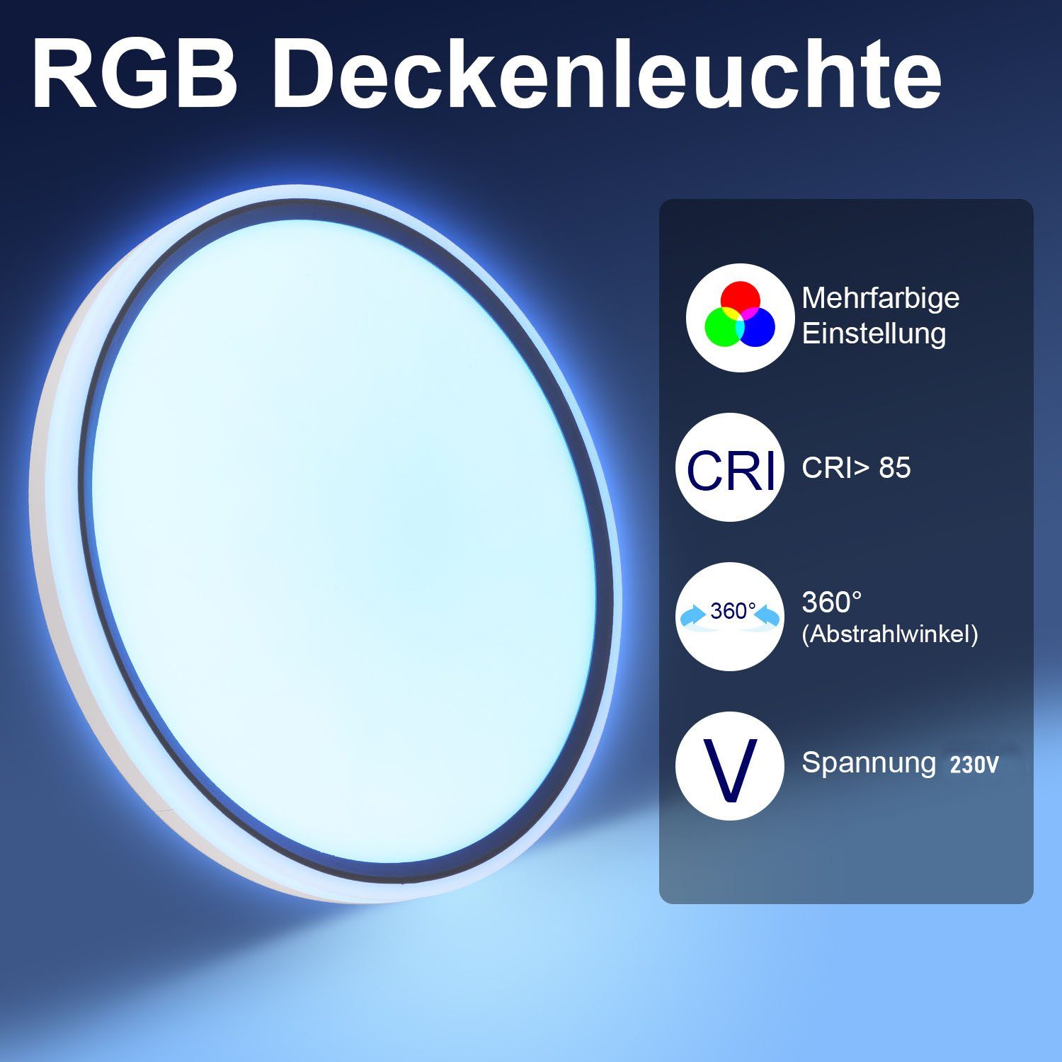 3000K-6500K, RGB Deckenlampe 24W integriert, Farbwechsel Deckenleuchte, Panel Ø30cmx6cm Deckenleuchte LED LED RGB Dimmbar, Rund oyajia fest