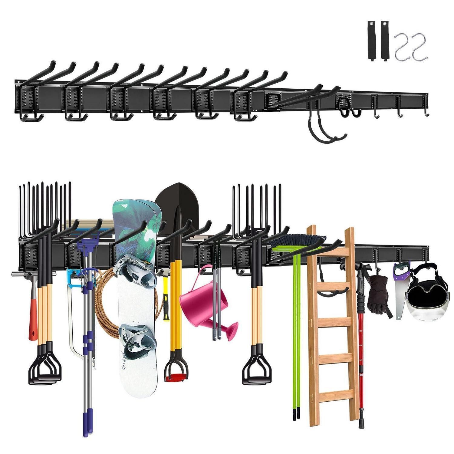 LuxusKollektion Werkzeughalter Wandhalterung Garage/Garten 4 Schienen 12 Haken 162cm