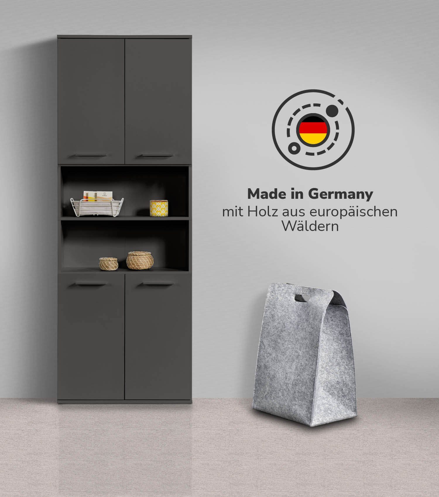 mokebo Hochschrank Der Kapitän (180x33x34 cm, mit 5 Einlegeböden) hoher Badschrank, Badezimmerschrank, Badregal in Anthrazit Schwarz