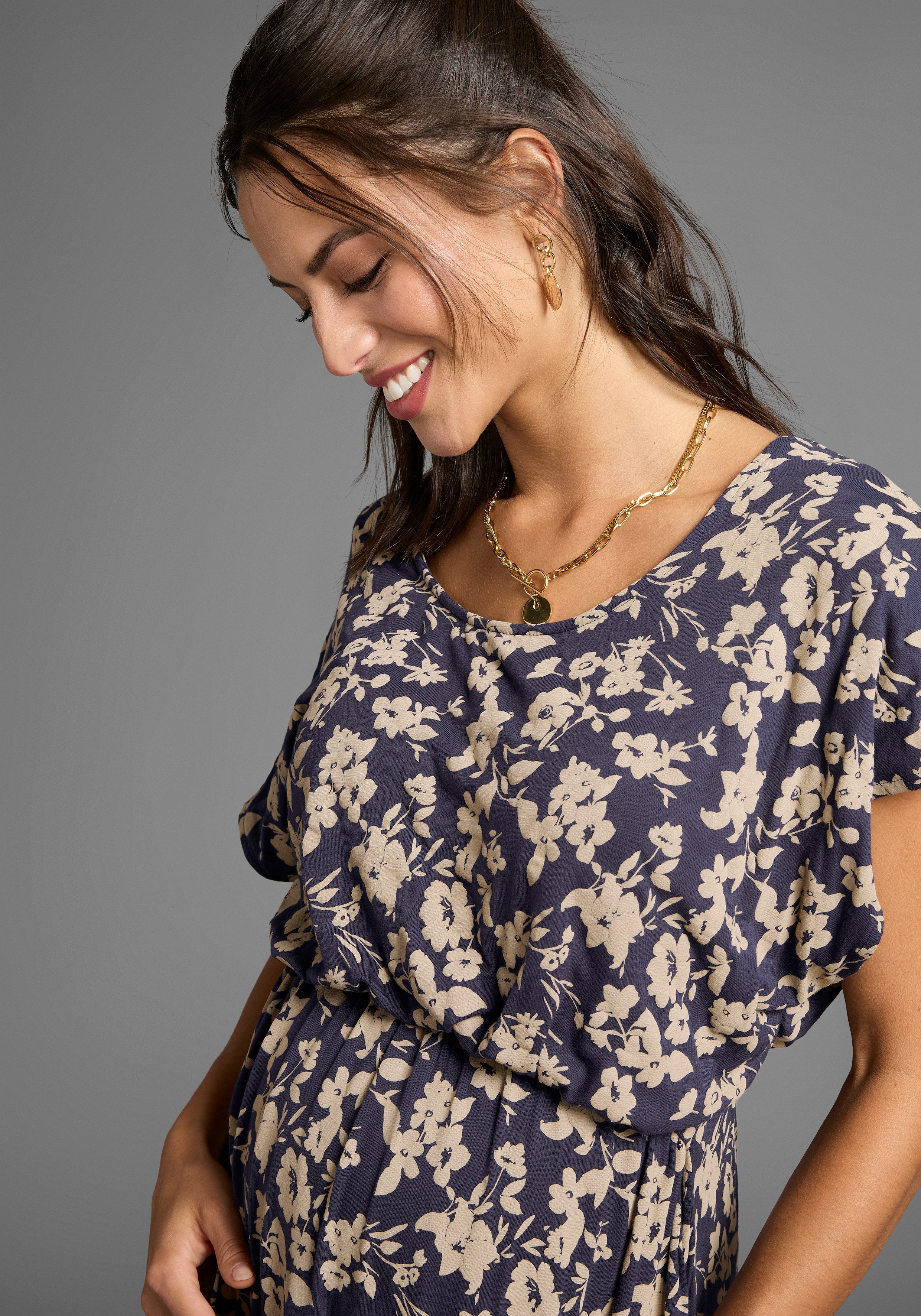 Neun Monate Umstandskleid Langes Schwangerschafts- und Still-Kleid Jersey-Kleid für Schwangerschaft und Stillzeit – Bild 3 von 5