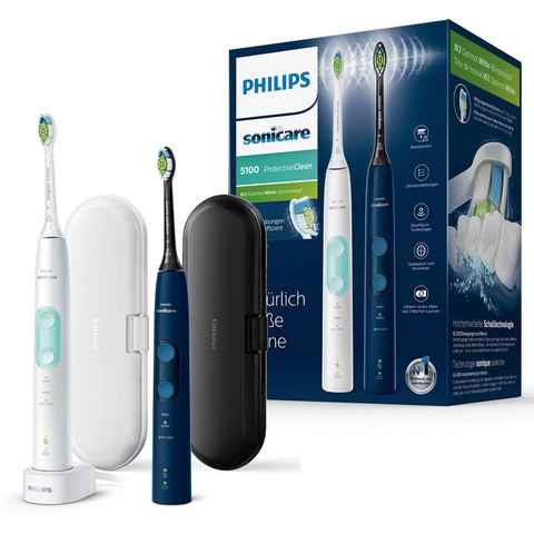 Philips Sonicare Elektrische Zahnbürste ProtectiveClean 5100 HX6851/34, Aufsteckbürsten: 2 St., 2er-Set, mit Schalltechnologie, 3 Putzprogramme, Reiseetui