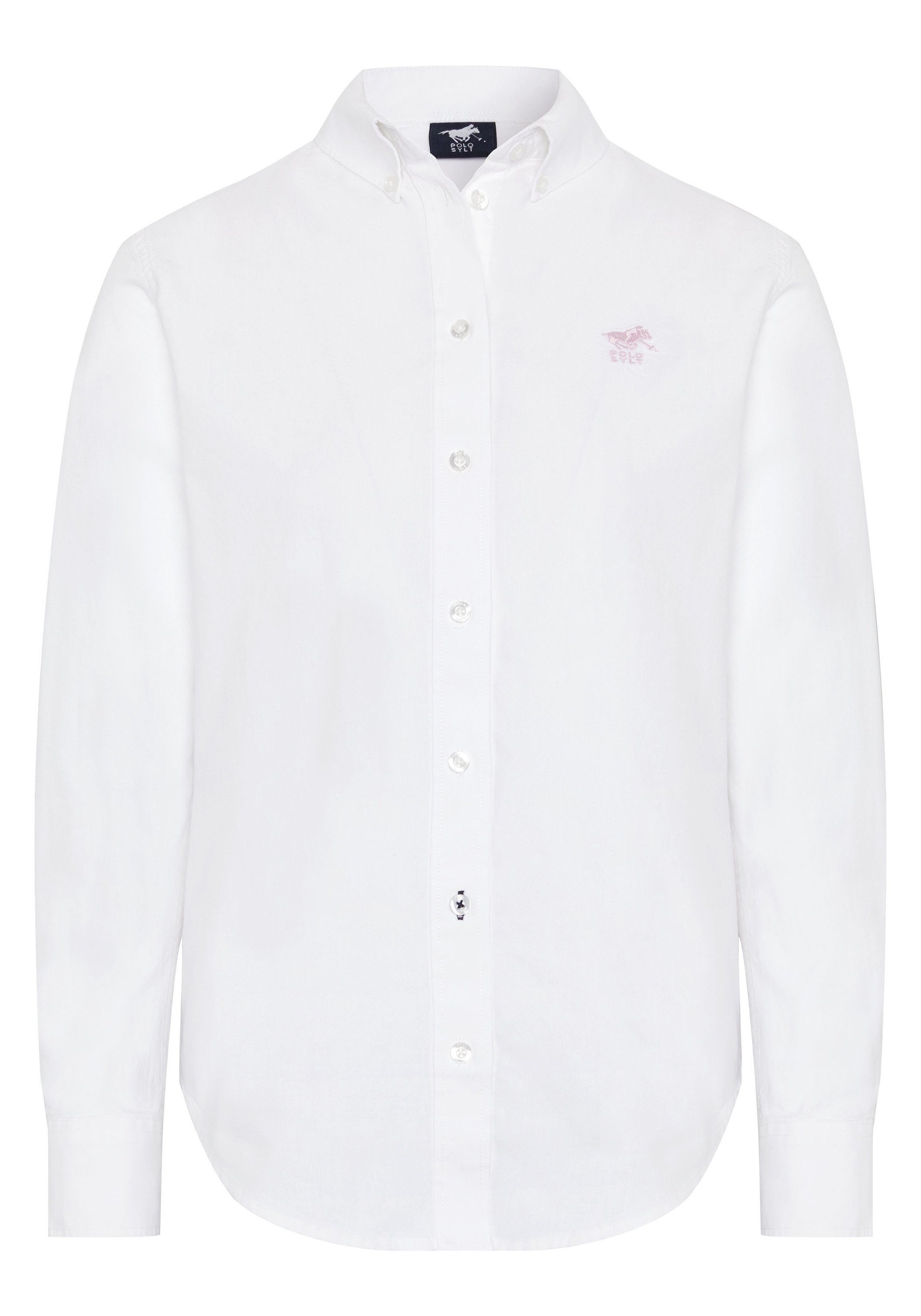 Polo Sylt Hemdbluse mit Button-down-Kragen und Label-Stitching 11-0601 Bright White