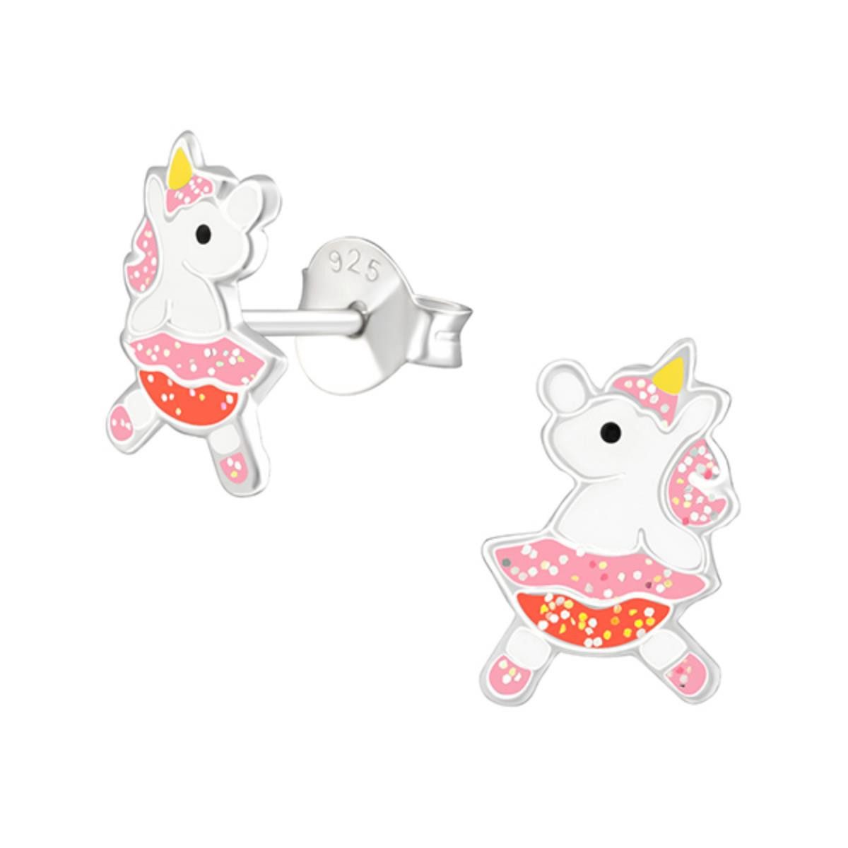 Paar Ohrstecker Kinder-Ohrstecker: 925 Silber Ohrringe „Glitzer Einhorn“