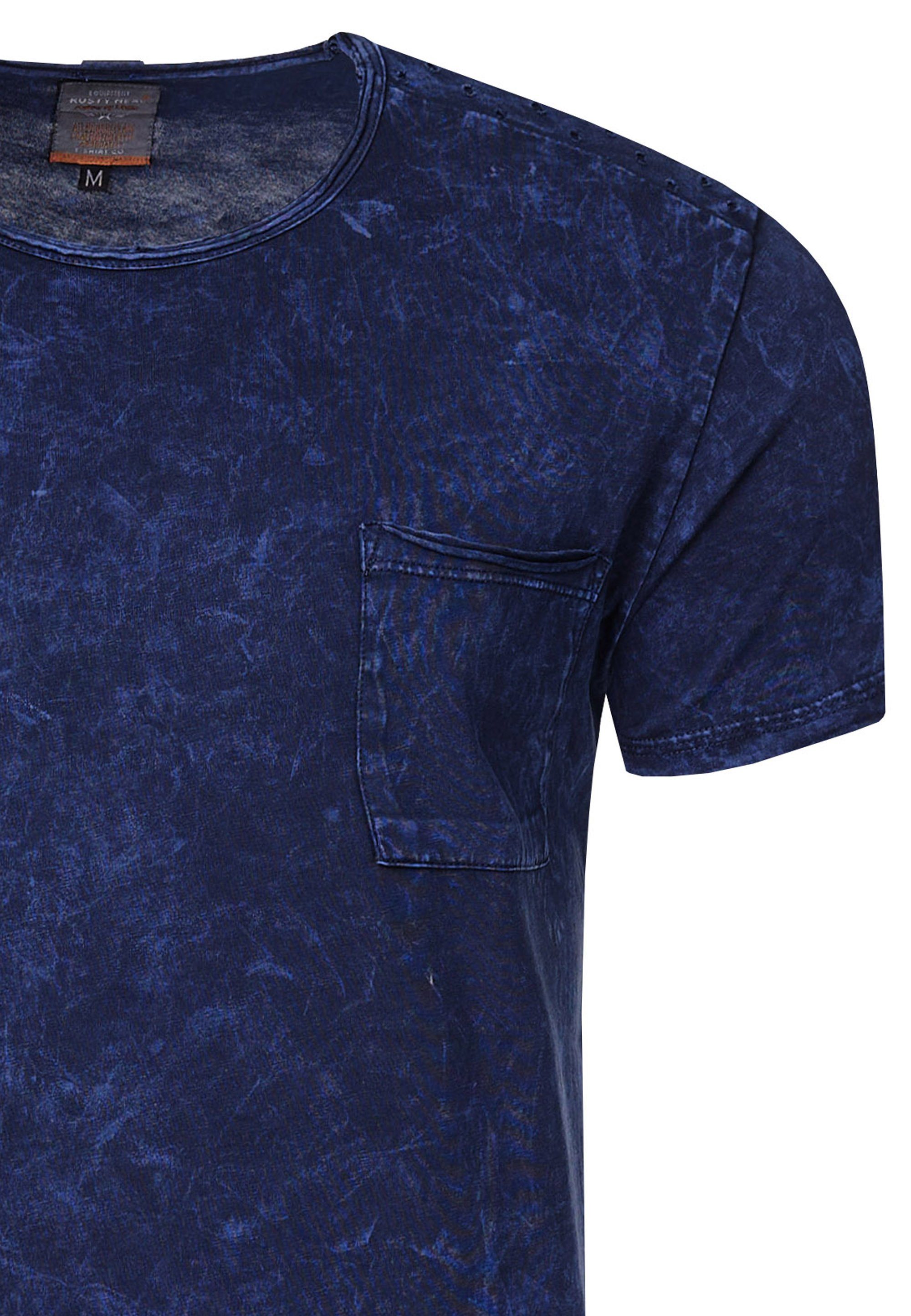 Rusty Neal T-Shirt und dunkelblau mit Musterung toller Brusttasche