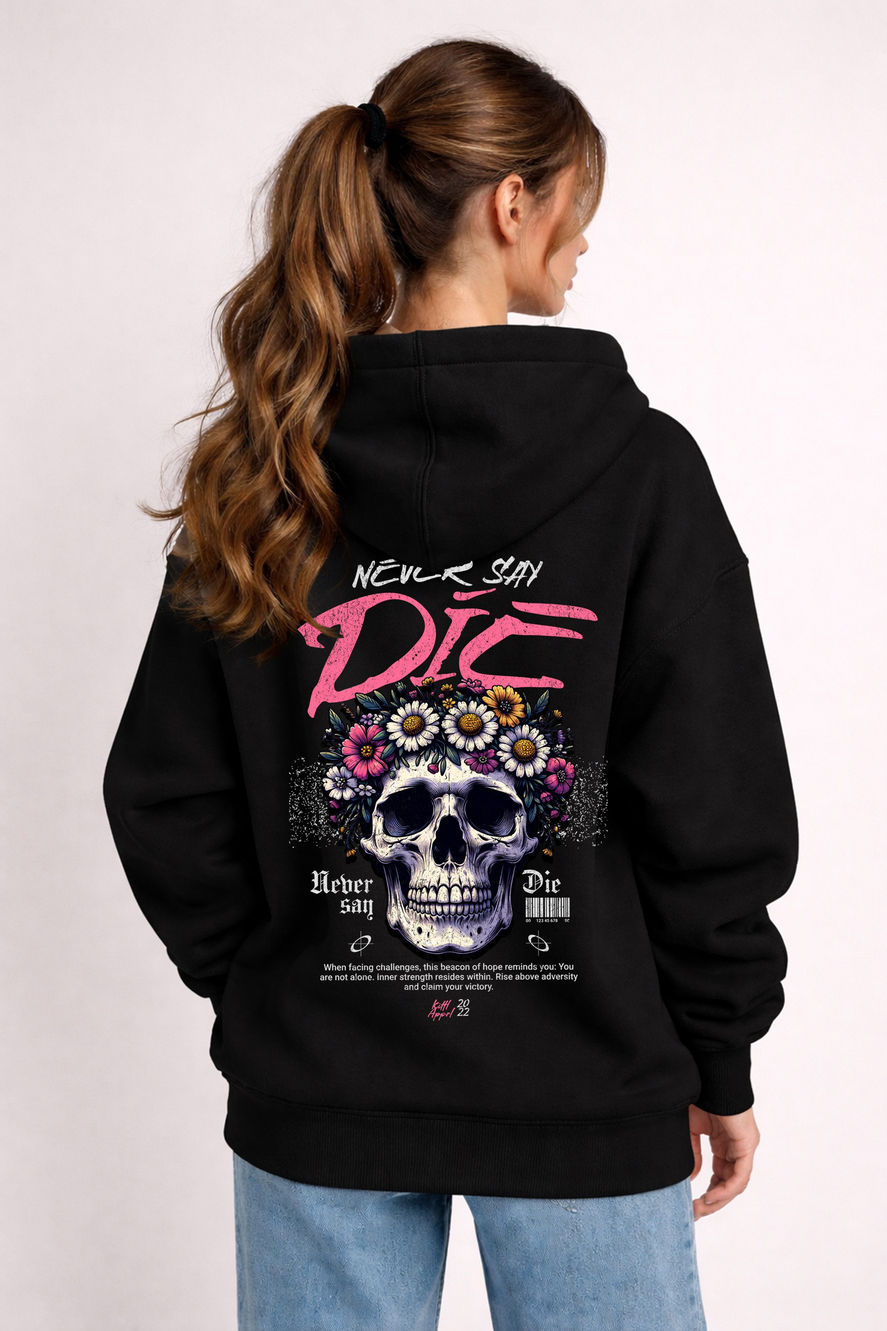 Banco Hoodie Damen Langarm Pullover – Schwarzer Kapuzenpullover mit Rückenprint Hochwertiger Rückenprint, Streetwear Look