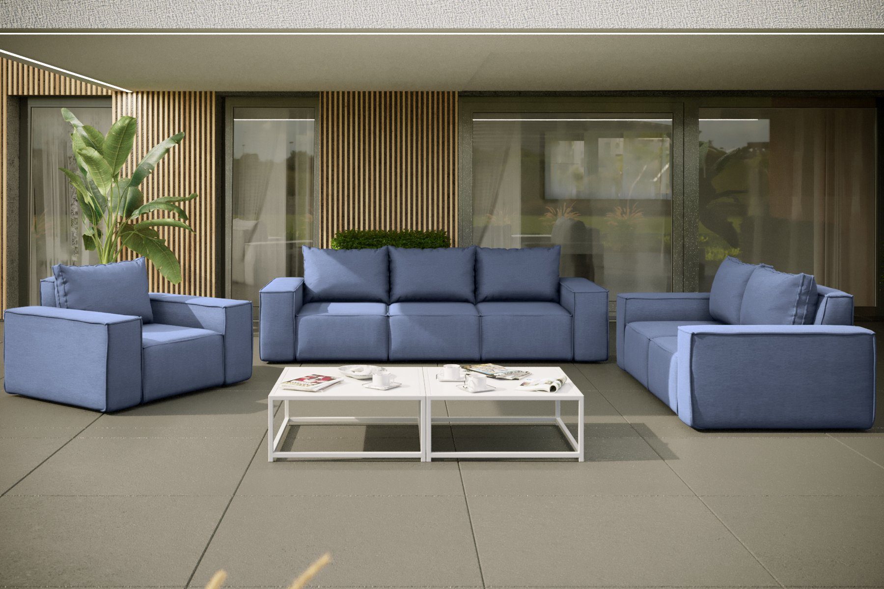 Loungesofa Möbel 2-Sitzer Gartenmöbel Sofa Stoff wetterfester Blau Fun NXL GARDENT,