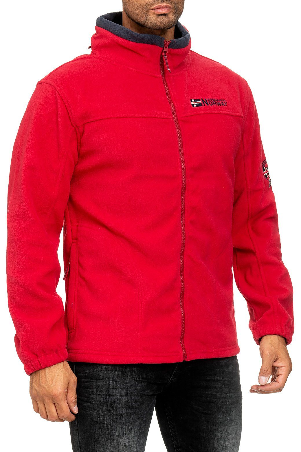 Geographical Norway Fleecejacke Herren Regular Fit Jacke batamazonie Red XL mit eingelassener Kapuze