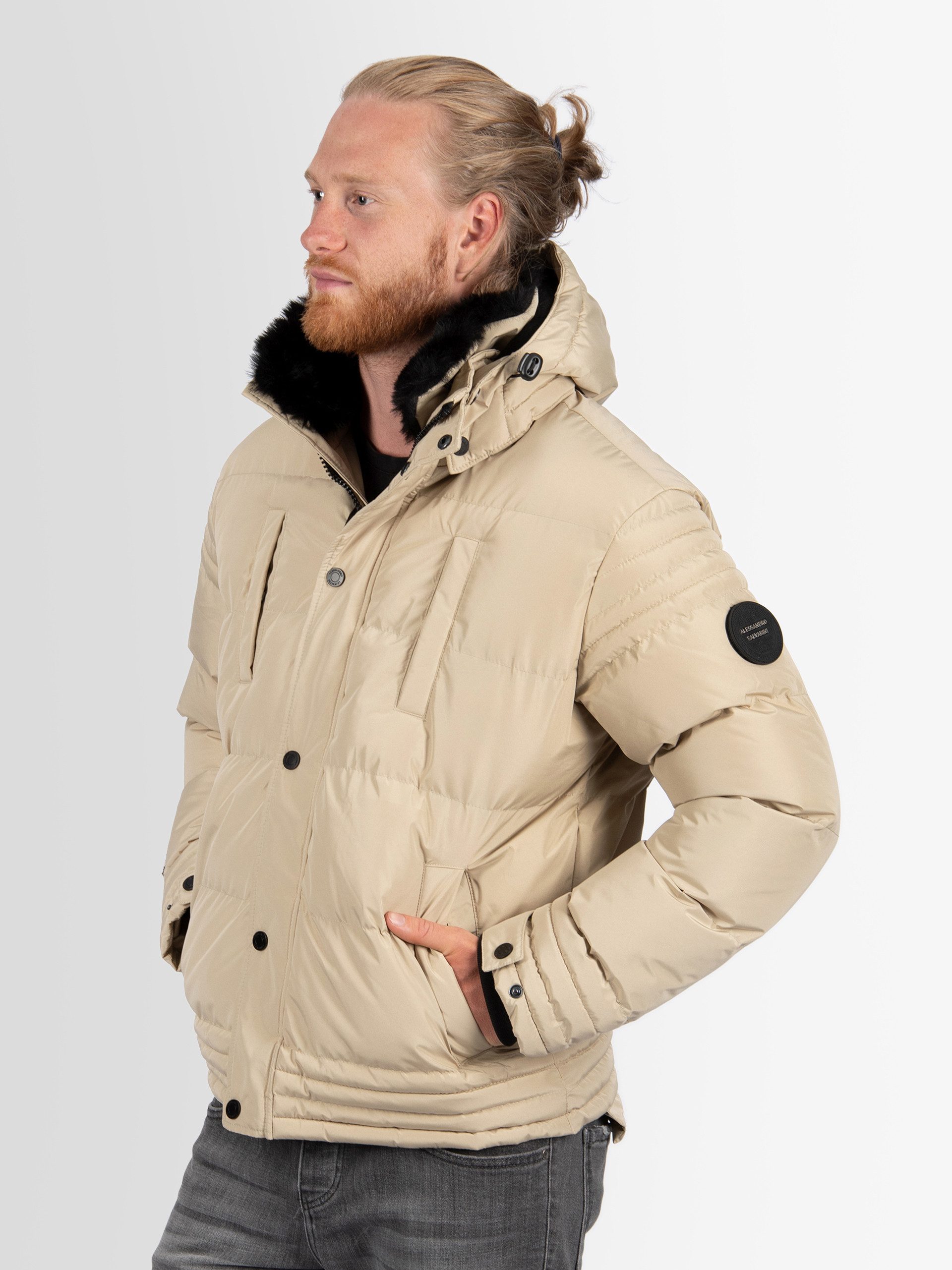 Alessandro Salvarini Winterjacke ASFabiano mit warmem Teddyfell und abnehmbarer Kapuze