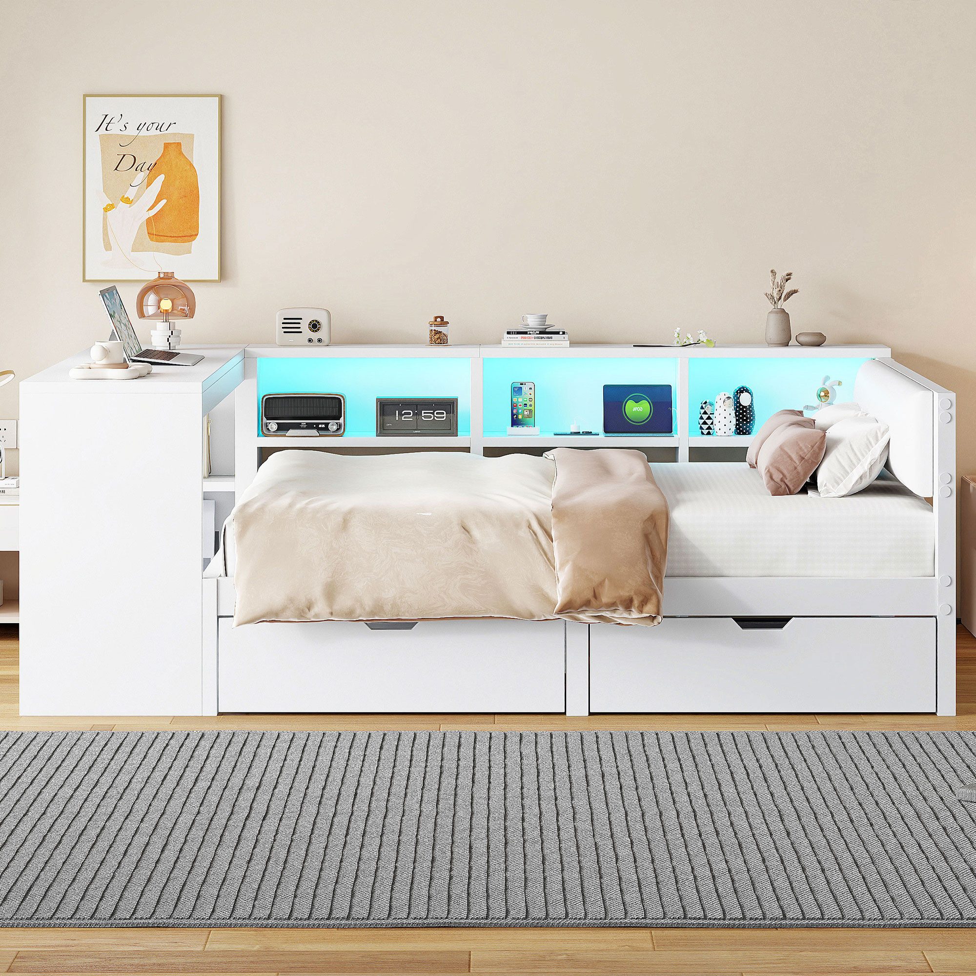 REDOM Stauraumbett Funktionsbett,Einzelbett,Kinderbett,Jugendbett (Holz-Pla günstig online kaufen