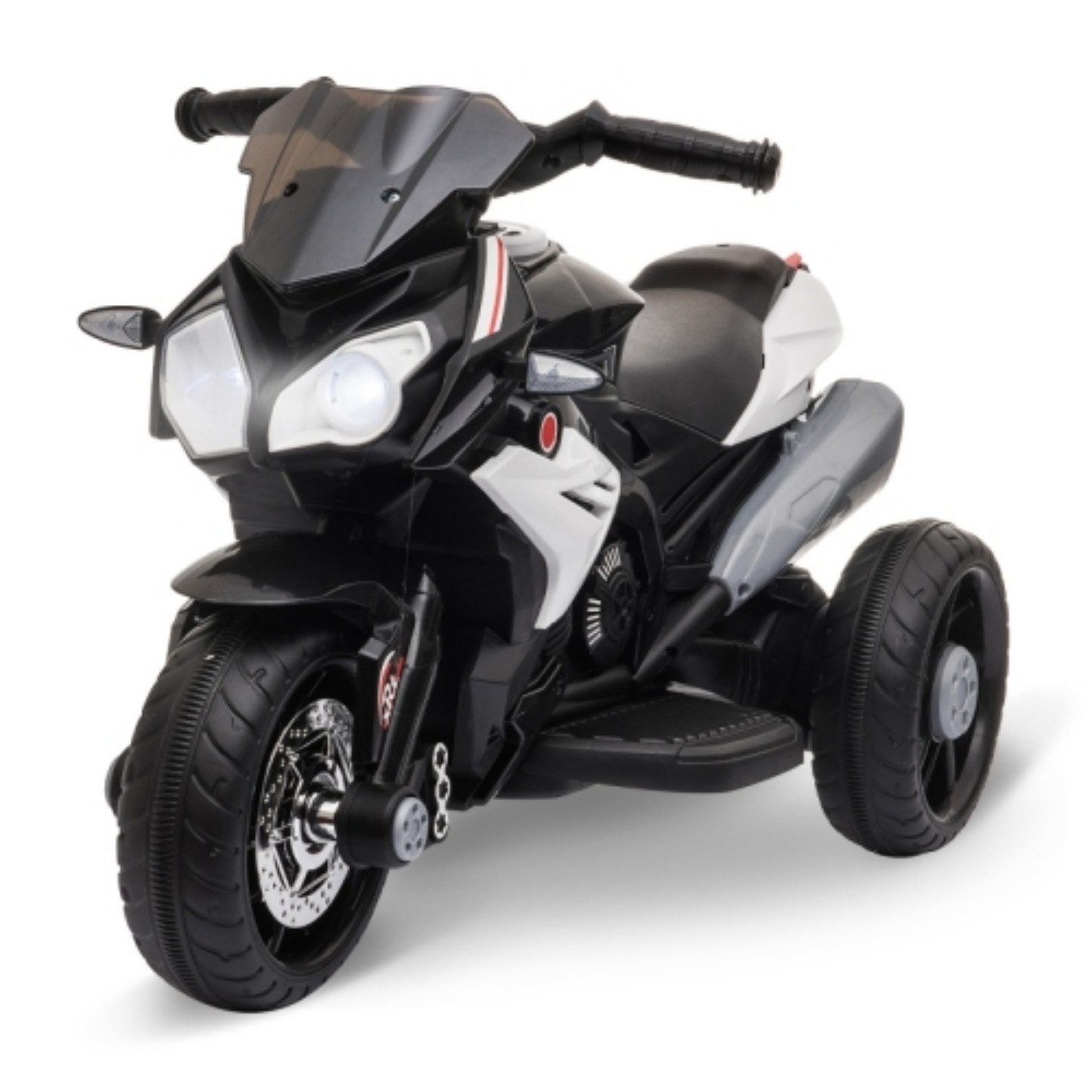 ibettertec Elektro-Kinderdreirad Elektro-Kindermotorrad, Lichter, 3 km/h, wiederaufladbar, Kunststoff & Metall, Schwarz/Weiß