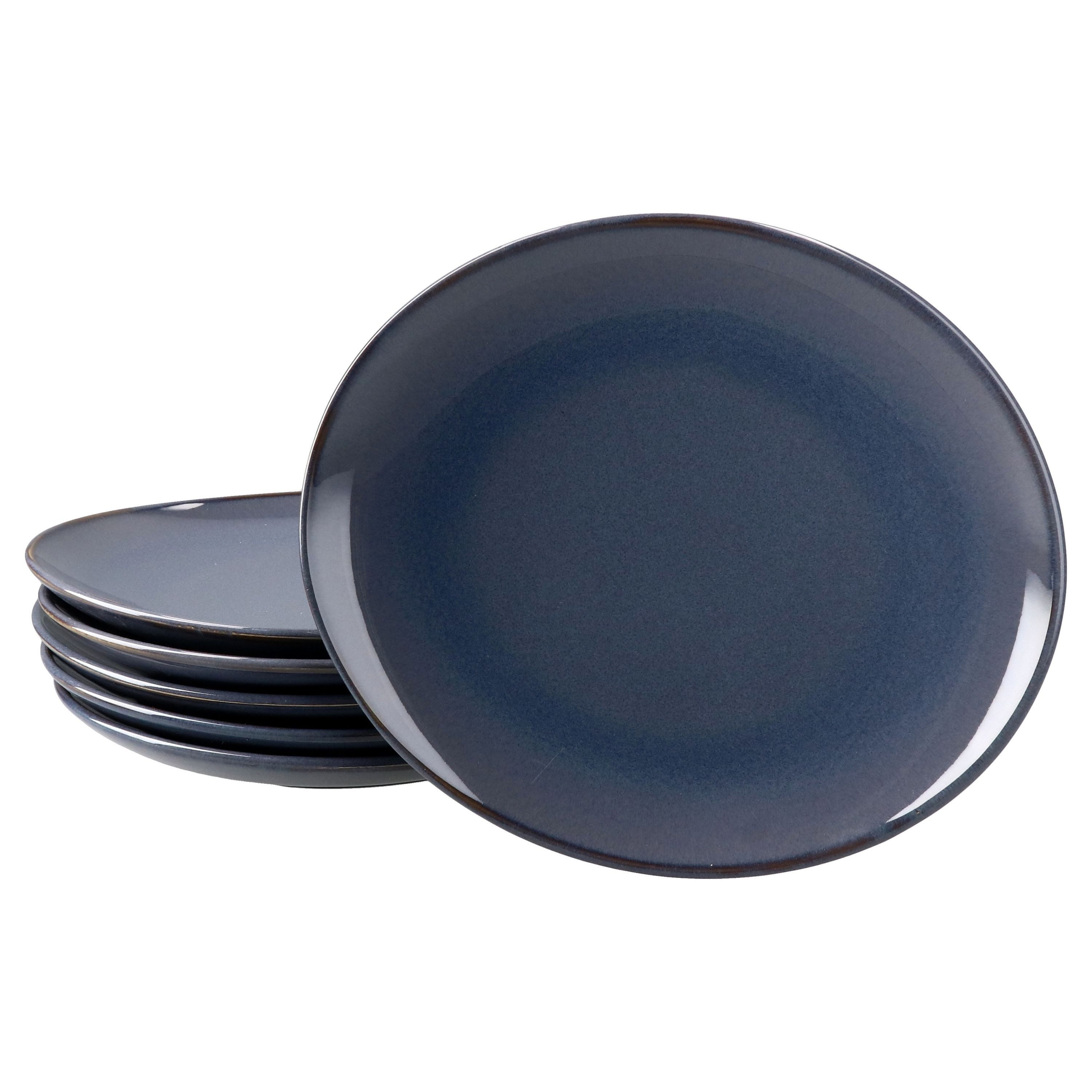 MÄSER Frühstücksteller Mäser 6x Natural Kuchenteller oval Steingut Frühstücks-Teller blau