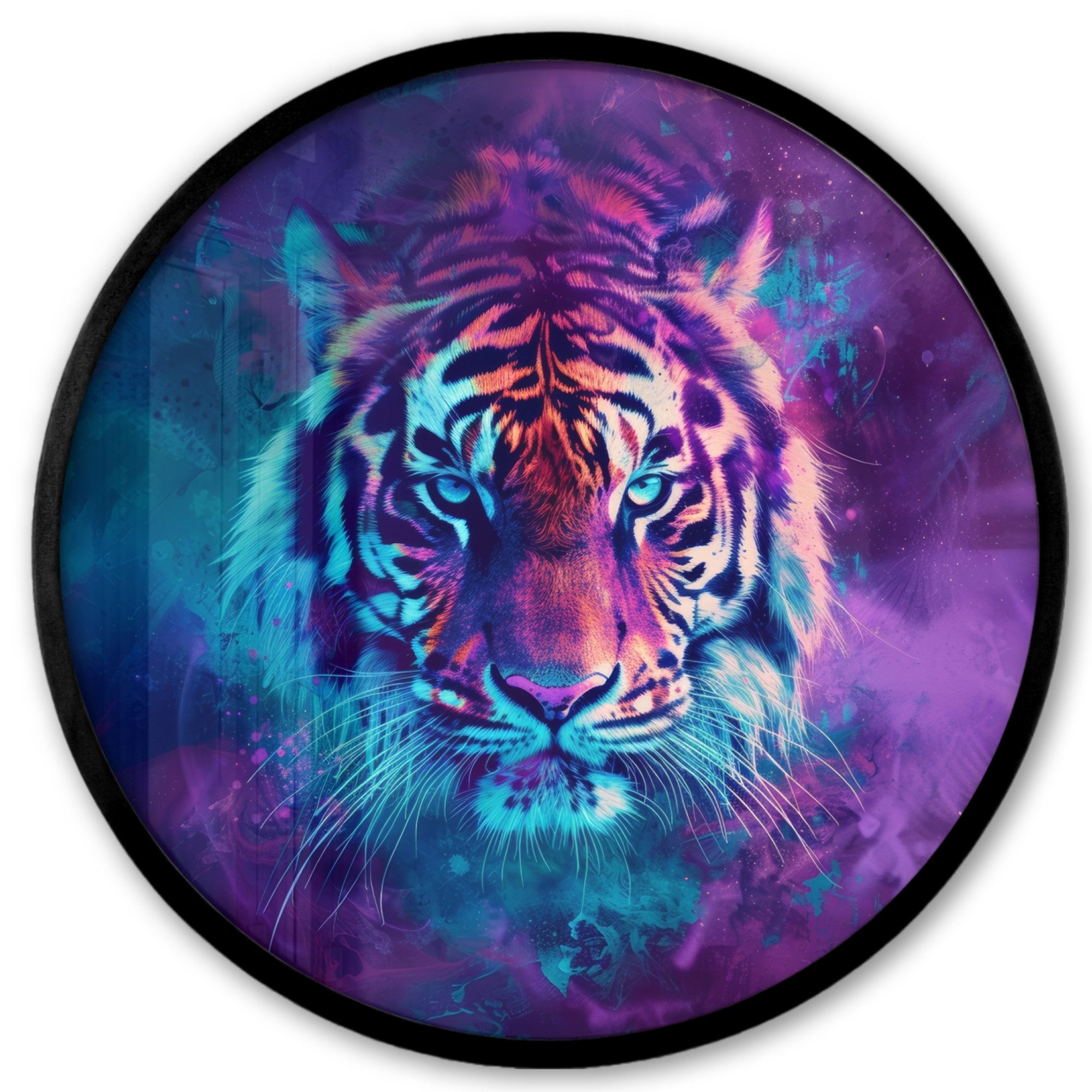Poster Rund - Tiger - Bunt - Rauch - Tiere