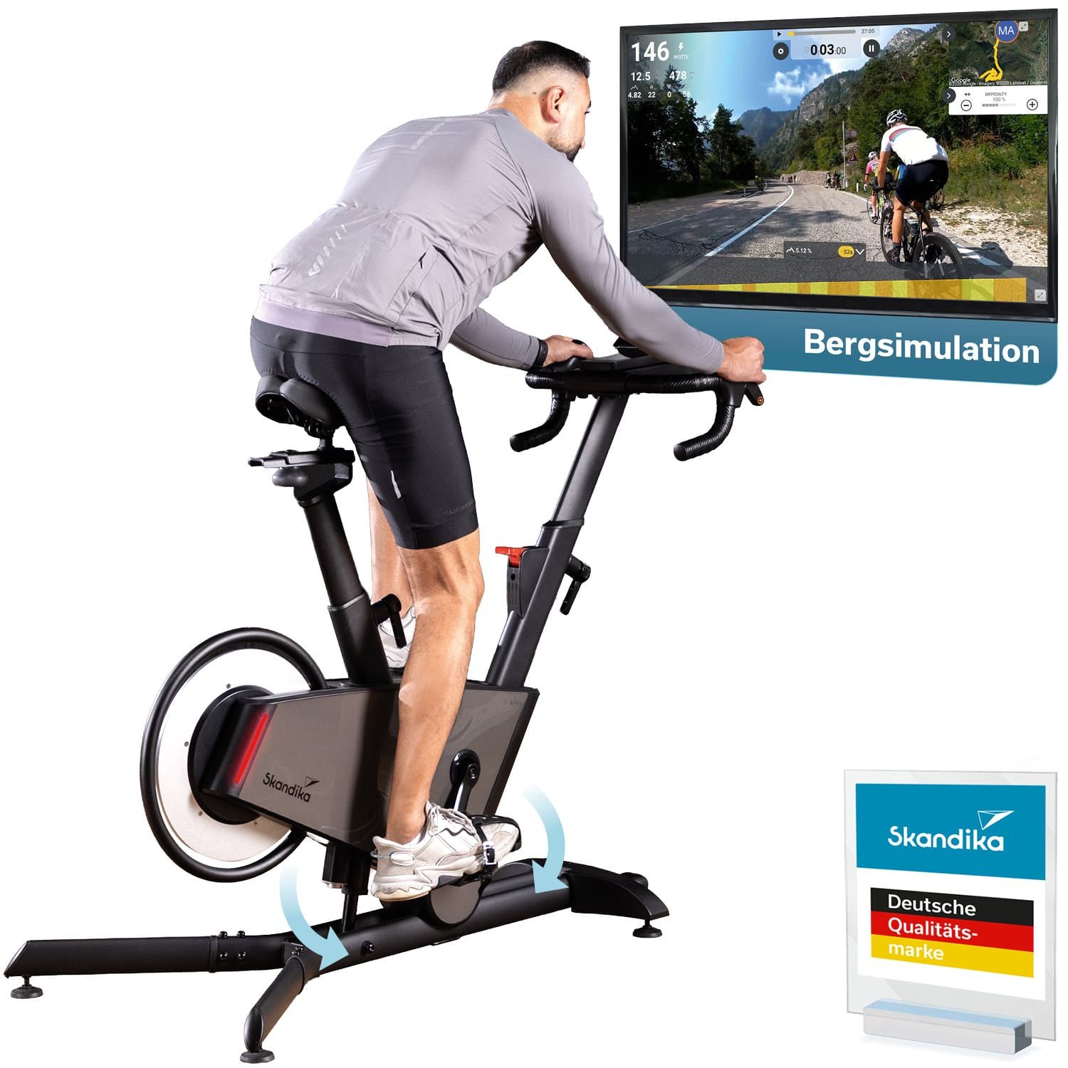 Skandika Speedbike Bike Indoor Kliva 500-S / 800-S, Steigung in 16 Stufen, 3 Programme, Heimtrainer Fahrrad SMART mit LED, Magnetbremse mit 32 Stufen