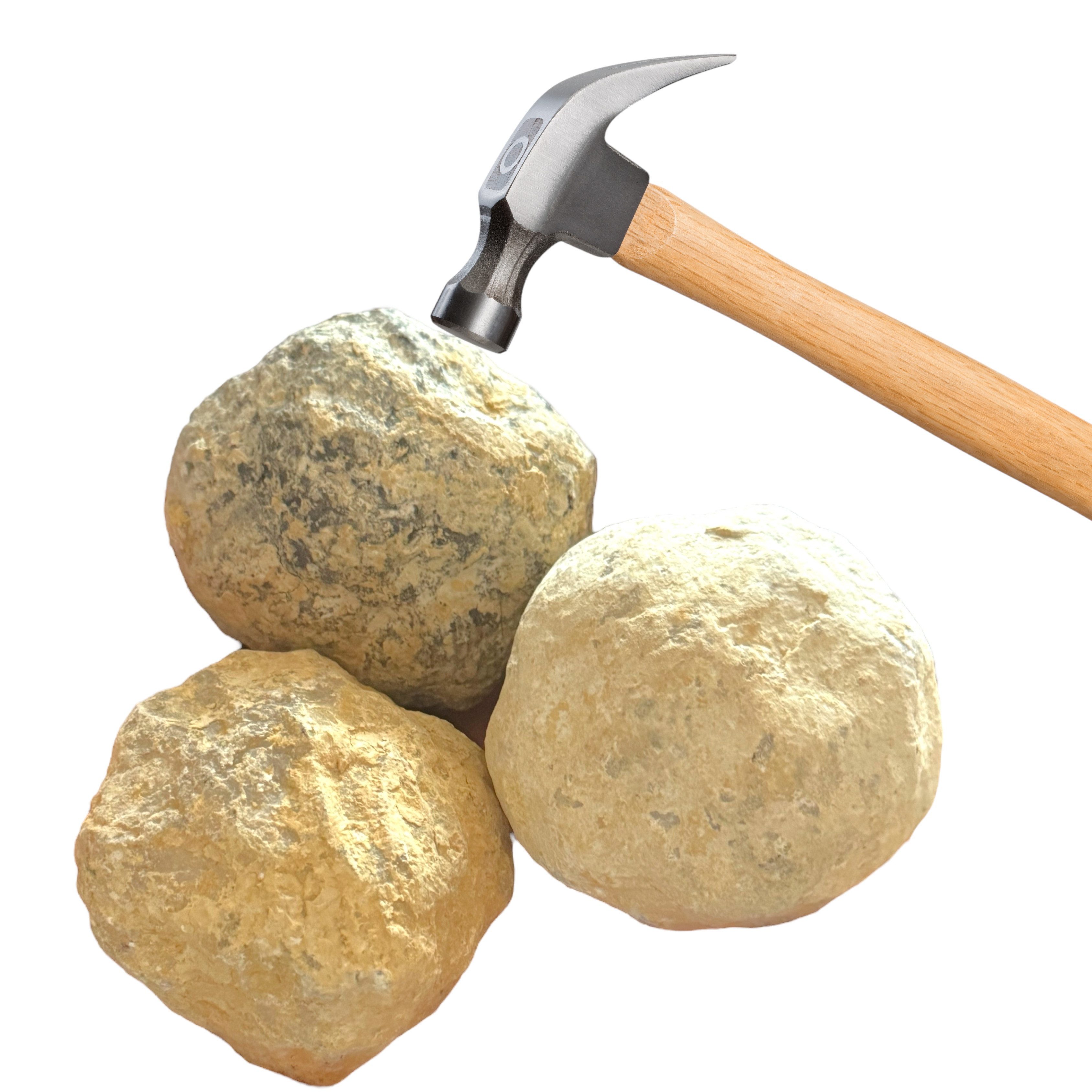 Steinfixx® Experimentierkasten grosses 3-teiliges Geoden Set - Quarzgeoden in Baseballgrösse, (SPARSET Grösse je 7-8 cm, Gesamt 900-1000 Gramm, 3-tlg., mit Anleitung und Erklärungen), garantierte weiße Kristalle, Top Qualität, Marokko
