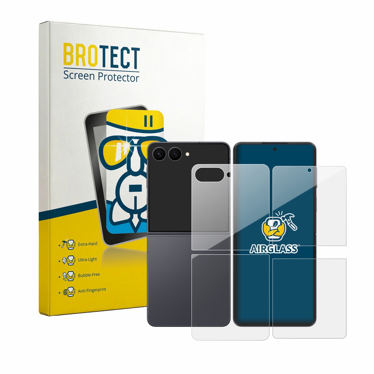 BROTECT Displayschutzglas Folie für Samsung Galaxy Z Flip 8 (Display+Rückseite), Schutzfolie Glas Panzer Display Schutz klar