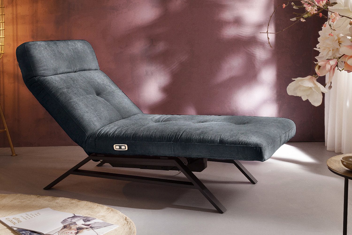 KAWOLA Relaxliege AMERIVA, Velvet, Fuß schwarz oder chrome, verschiedene Breiten und Цвета(ов)