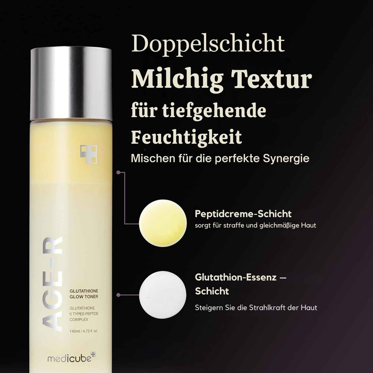 Medicube Toner Age-R Glutathione Glow Toner – Intensive Feuchtigkeit & jugendlicher Glow für strahlende Haut – 140ml, mit 99,2% Glutathion, & 6 Peptiden für sichtbar glatteres Hautbild