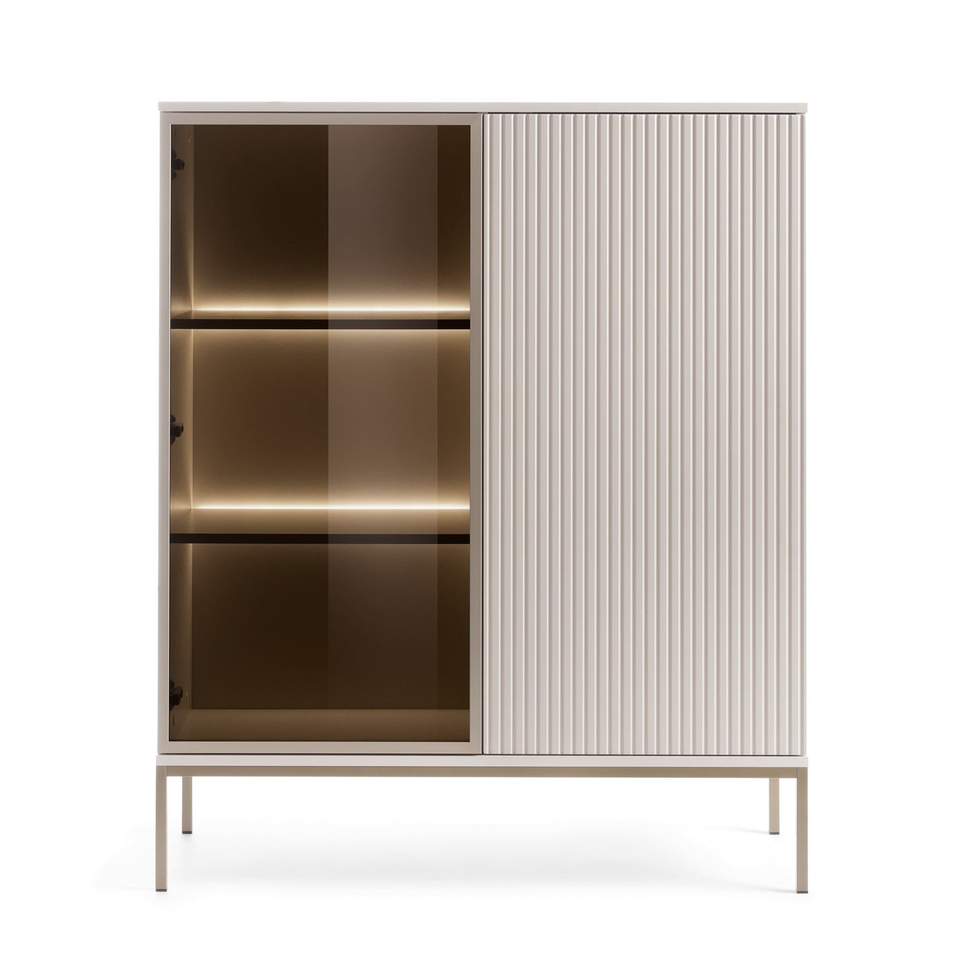Masseno Glasvitrine SENTIERO 126 x 104 cm Vitrine Vitrinenschrank mit 2 Türen Kaschmir – Bild 5 von 5