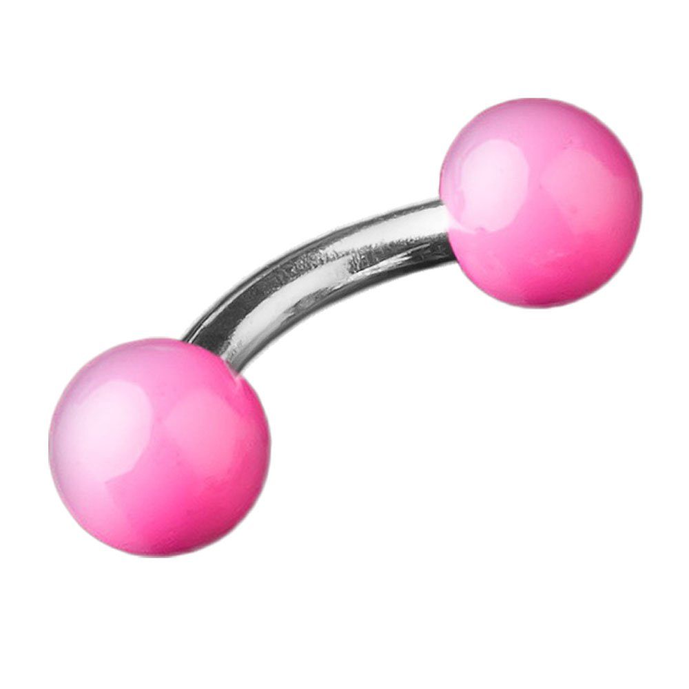 viva-adorno Augenbrauenpiercing 1,2 x 5mm Micro Piercing Banane Stahlkugeln glänzend emailliert, Curved Barbell 316L Chirurgenstahl