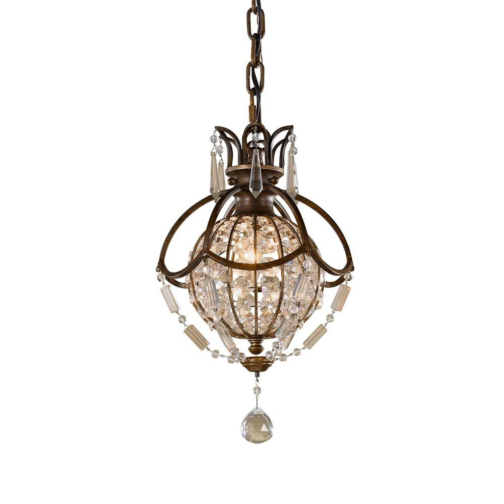 Elstead LIGHTING Pendelleuchte, Leuchtmittel nicht inklusive, Pendellampe Deckenleuchte Hängelampe Stahl Bronze Quarzkristall D 22,2