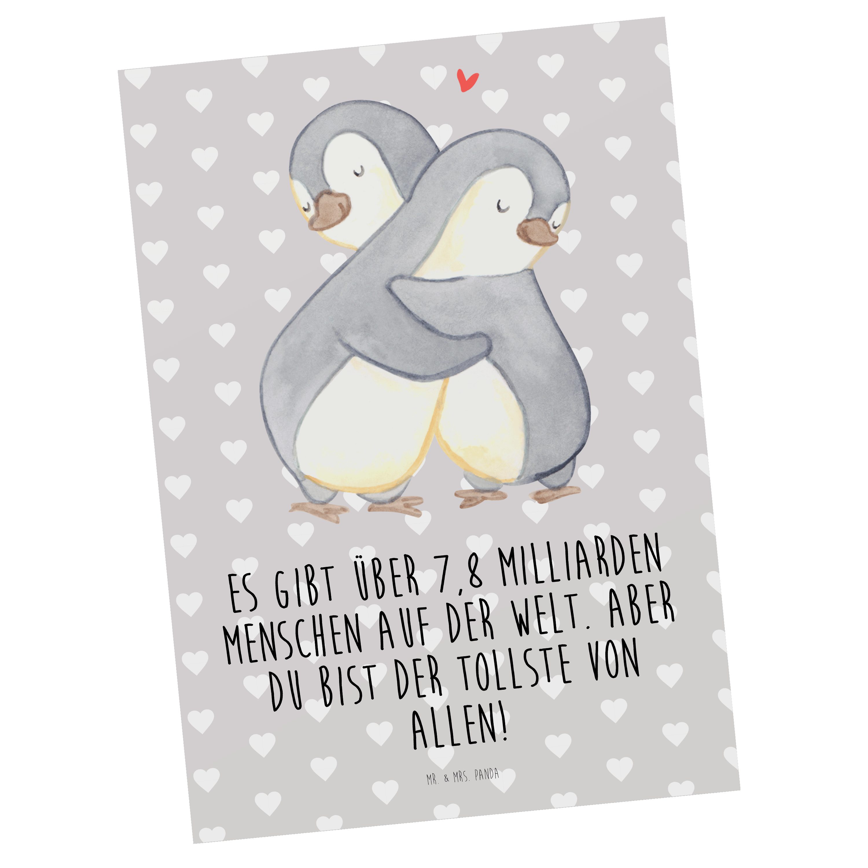 Mr. & Mrs. Panda Postkarte Pinguine Kuscheln - Grau Pastell - Geschenk, Dankeskarte, Liebe, Ehef