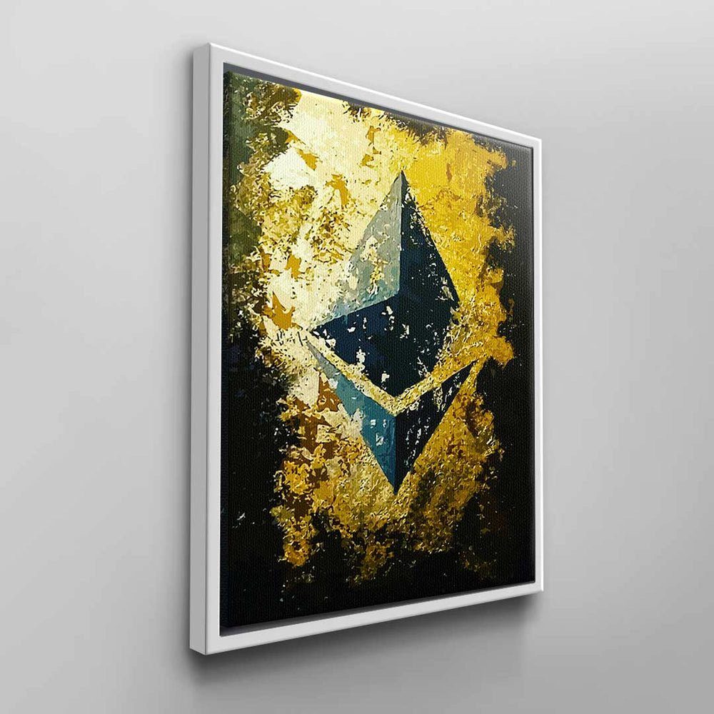Ethereum Schwarz Wandkunst weißer Wandbild abstrakte Rahmen Golden Ethereum DOTCOMCANVAS® Leinwandbild, Gold