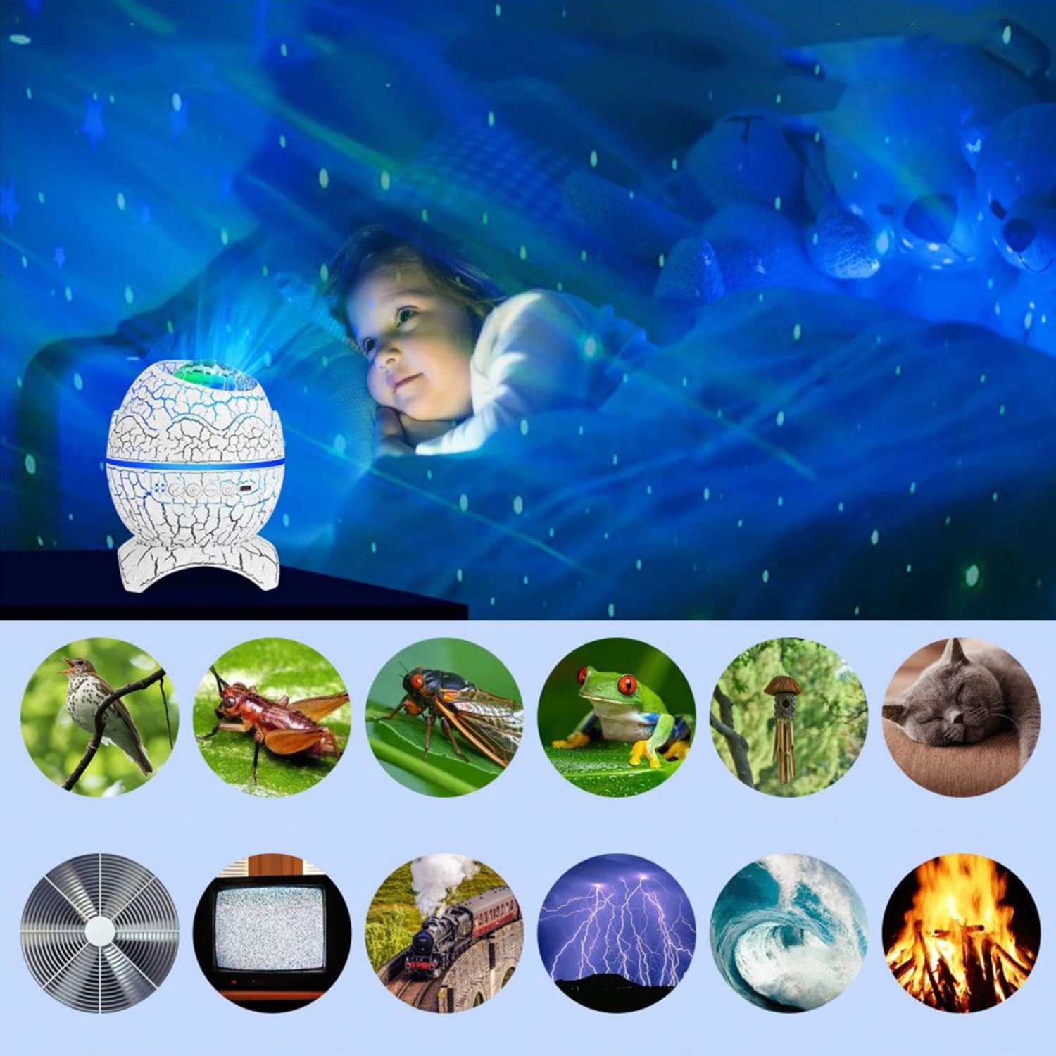 Projektor, LED Kinder Deko Rauschen mit Fernbedienung, Modern, Galaxy Sternen für AKKEE und Sternenhimmel weißes Planetarium Erwachsene Nachtlicht LED