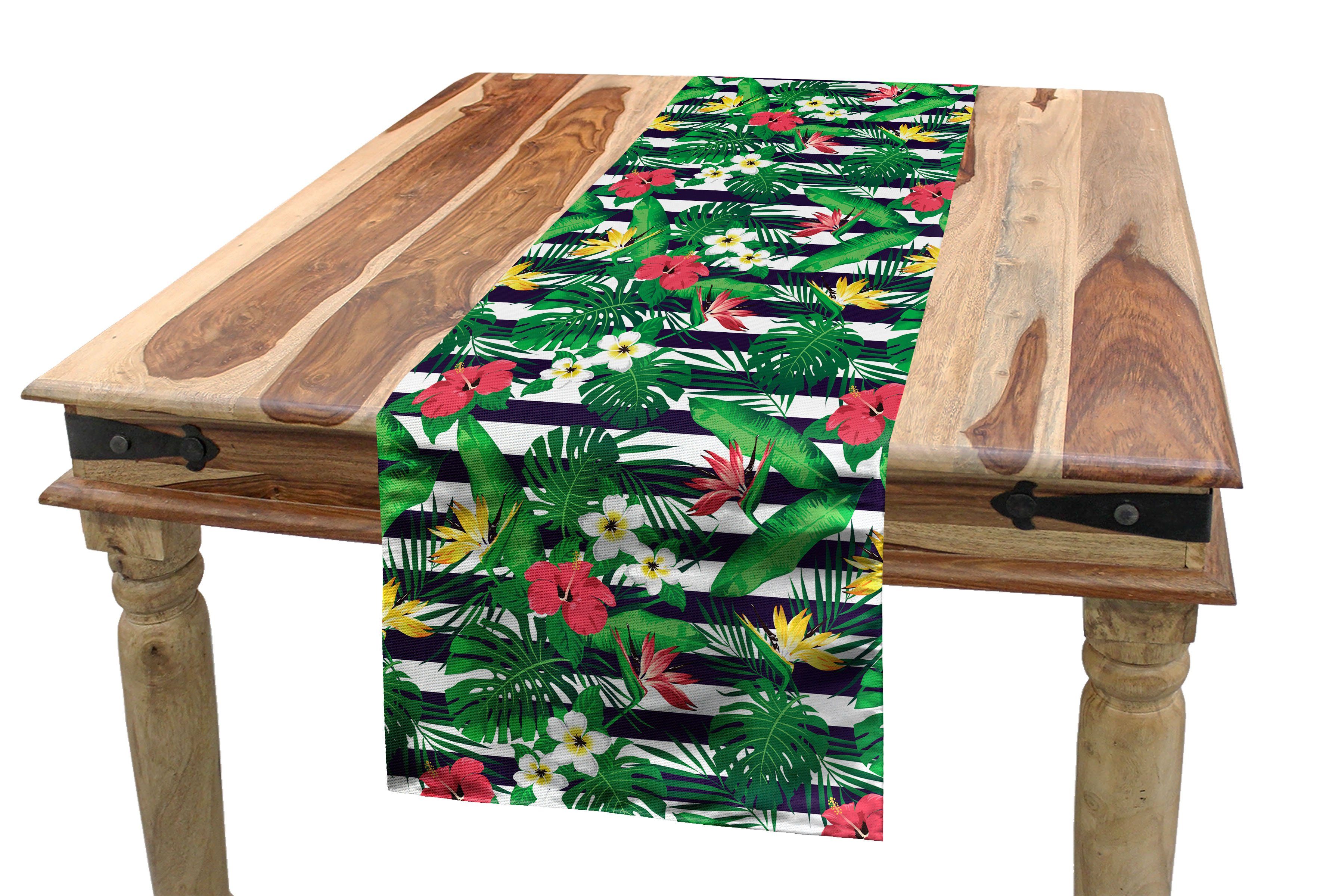 Exotisch Navy Rechteckiger Küche Esszimmer Jungle Tischläufer Tischläufer, Streifen Abakuhaus Dekorativer Bouquets
