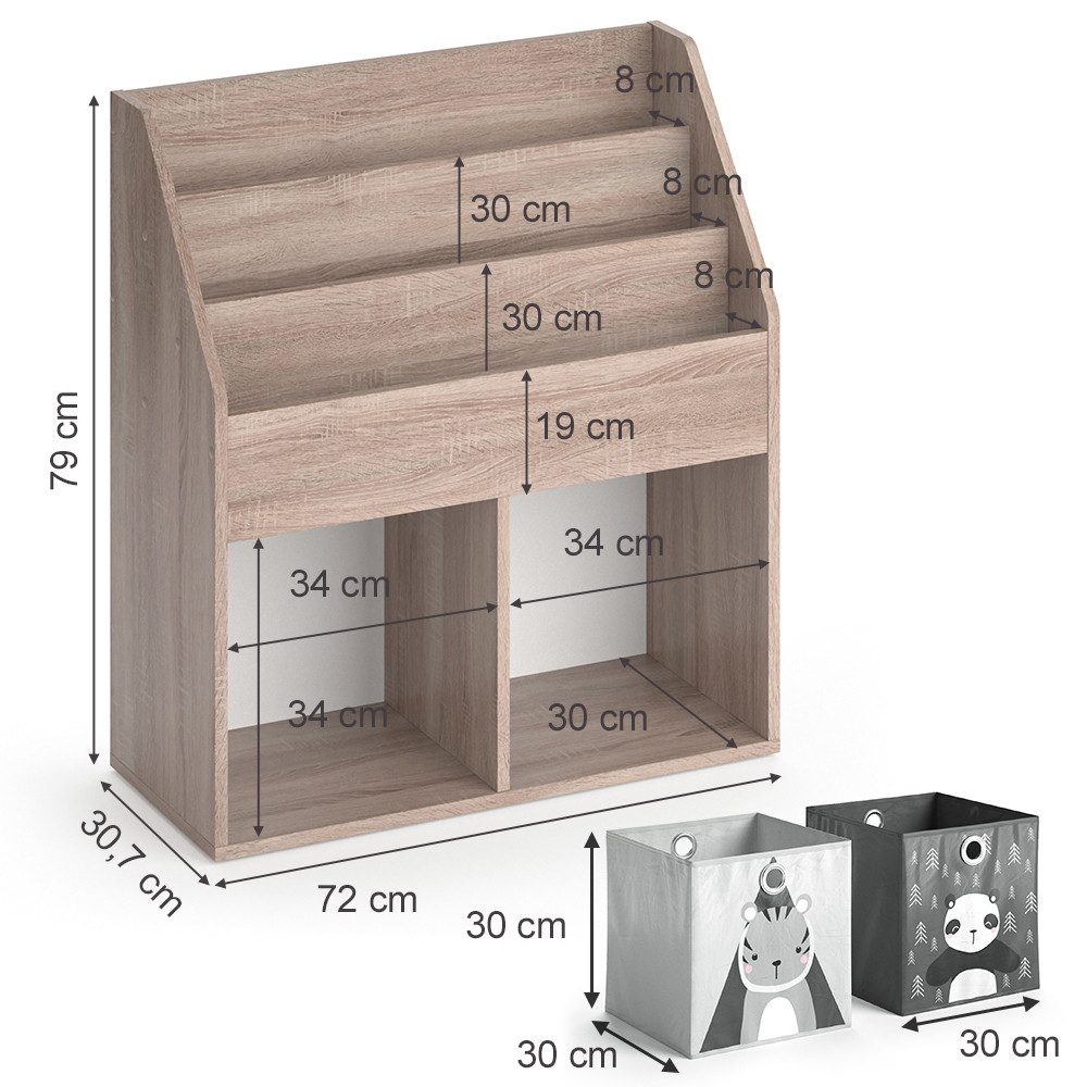 Vicco Bücherregal Luigi, Sonoma, 72 x 79 cm mit 2 Faltboxen opt.2, 1-tlg.