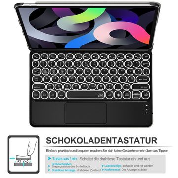 IVSO Tablet-Hülle Tablet Hülle für iPad Air 5 Generation 2022/iPad Air 4 Generation 2020 10,9 Zoll Tablet-PC  [QWERTZ Deutsches], Beleuchtete magnetisch Abnehmbarer Kabellose Tastatur Tastatur mit Touchpad