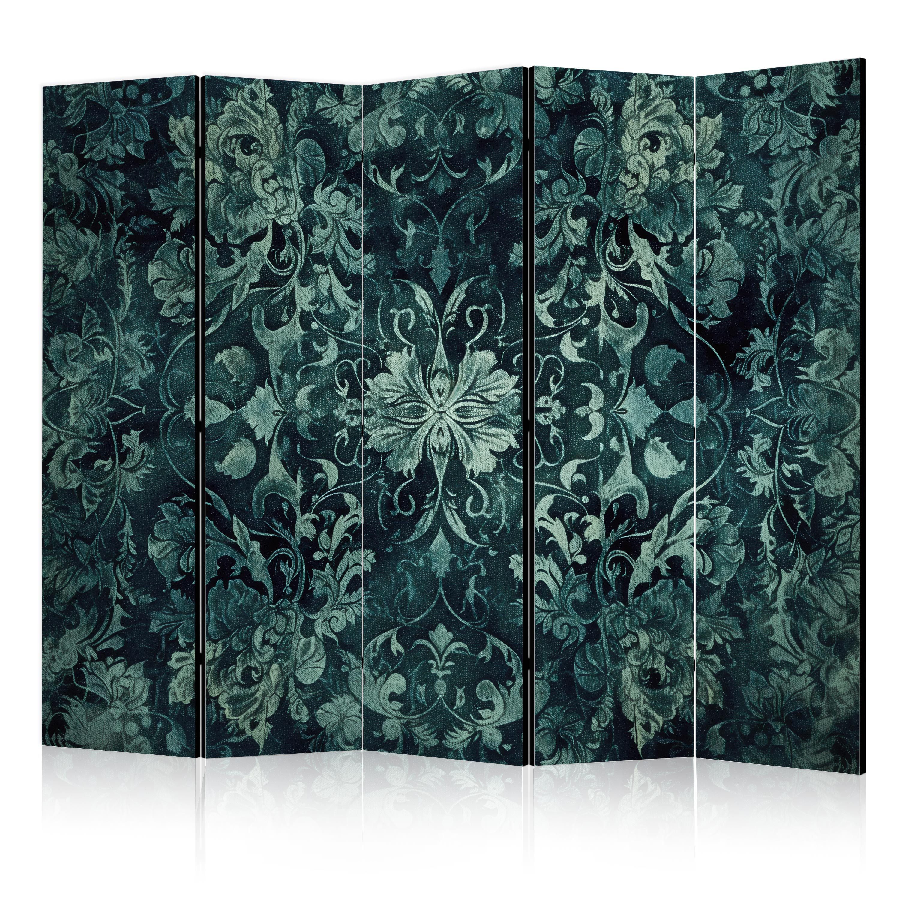 Muralo Paravent 5-teilig Raumteiler klappbar Smaragdgrüne Ornamente (Packung, 1 St., 225x172 cm), 3 Varianten, für das Schlafzimmer, das Wohnzimmer