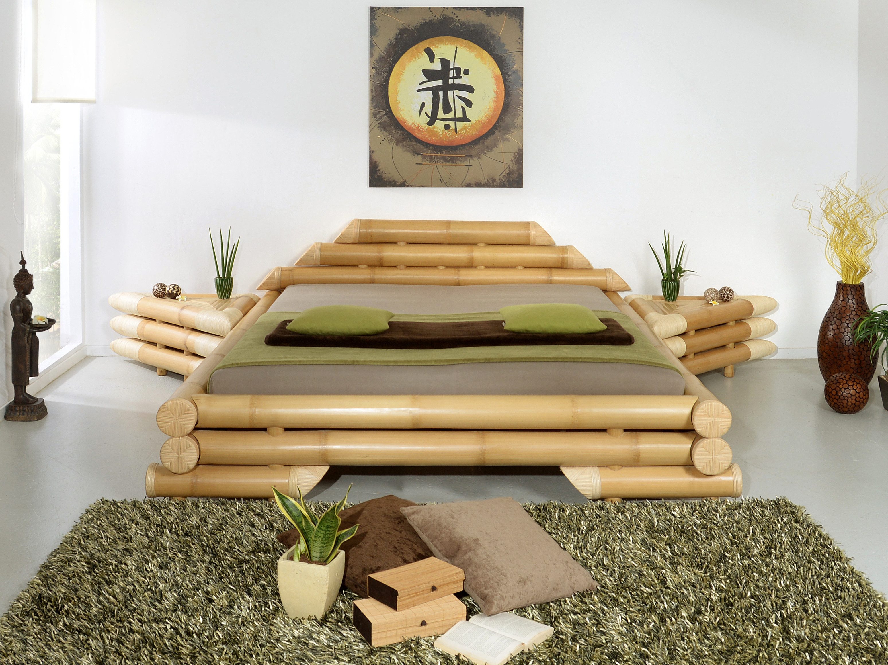 Bambus-Lounge Bettgestell Jawa Bambusbett Bettrahmen Bettgestell Schlafzimmer Bambus Rattanbett