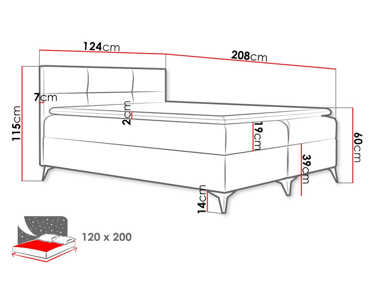 MIRJAN24 Boxspringbett Figaro (Kopfteil und Matratze + Topper), mit 2 Bettkästen, Metallfüße (Höhe: 14 cm)