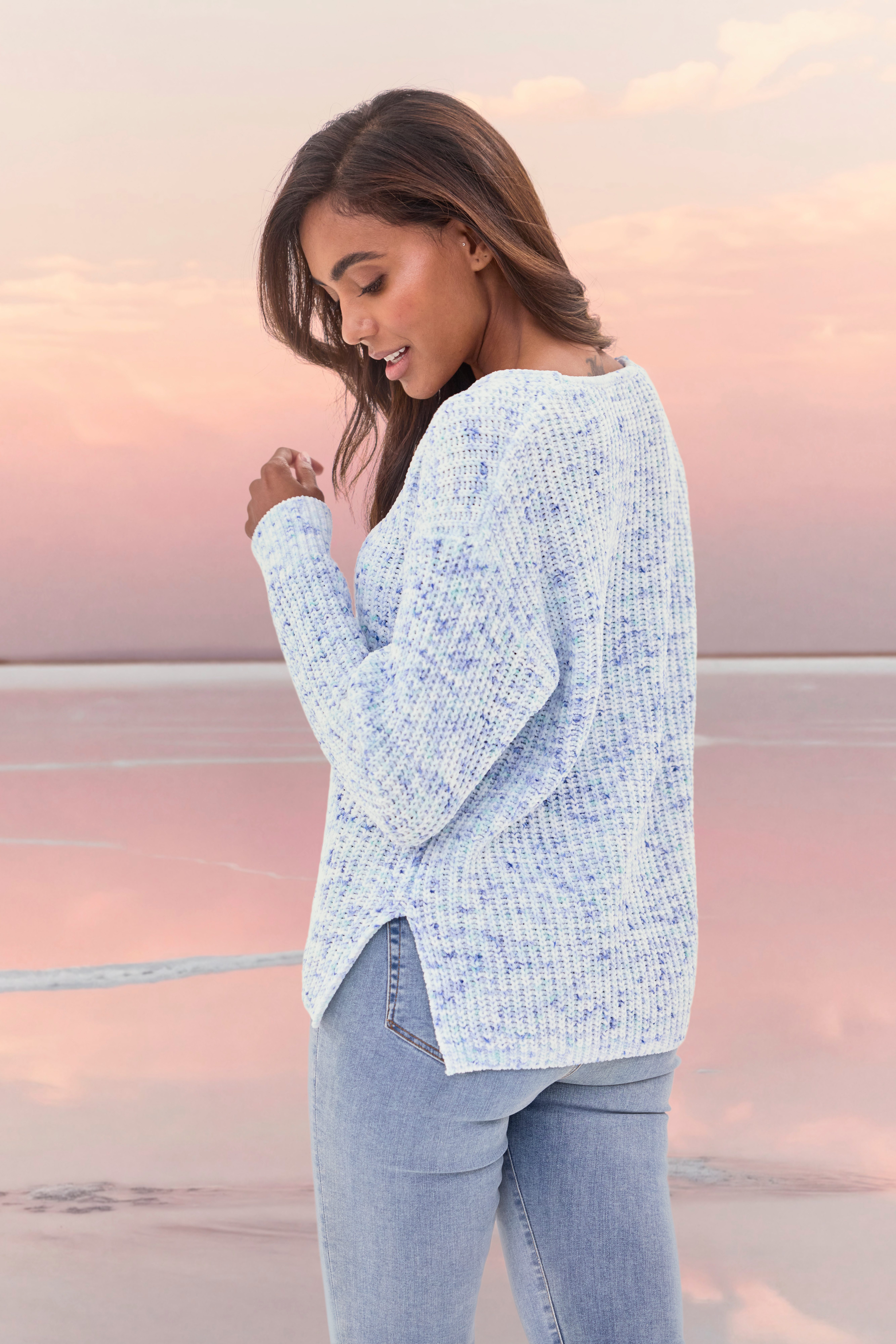 Buffalo V-Ausschnitt-Pullover aus weichem Chenille, Strickpullover, kuschelig weich