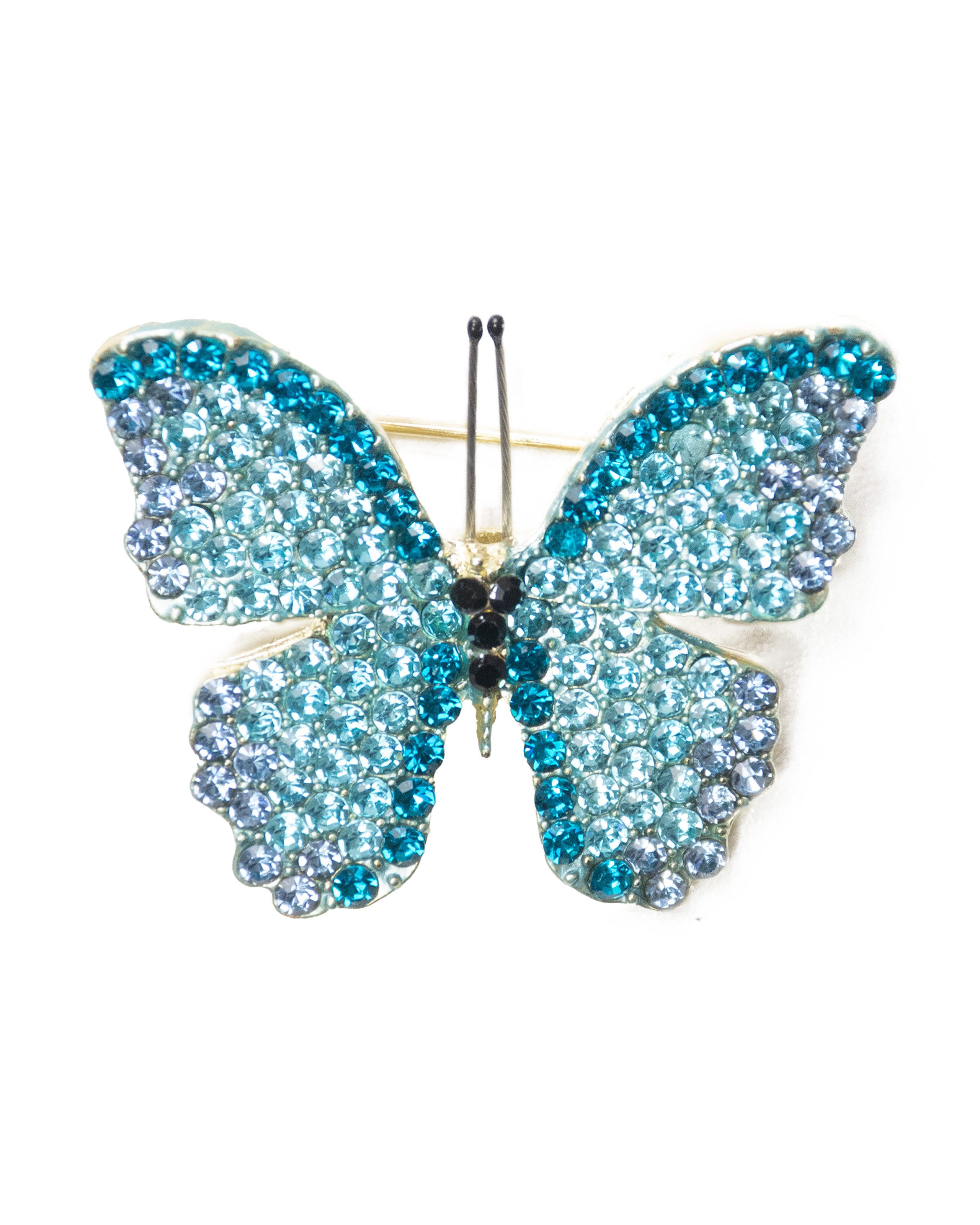 MayTree Brosche "Kleiner Schmetterling", Türkis (Stück, 1-tlg), Metallbrosche mit Glassteinen und Strass in Form eines Schmetterlings
