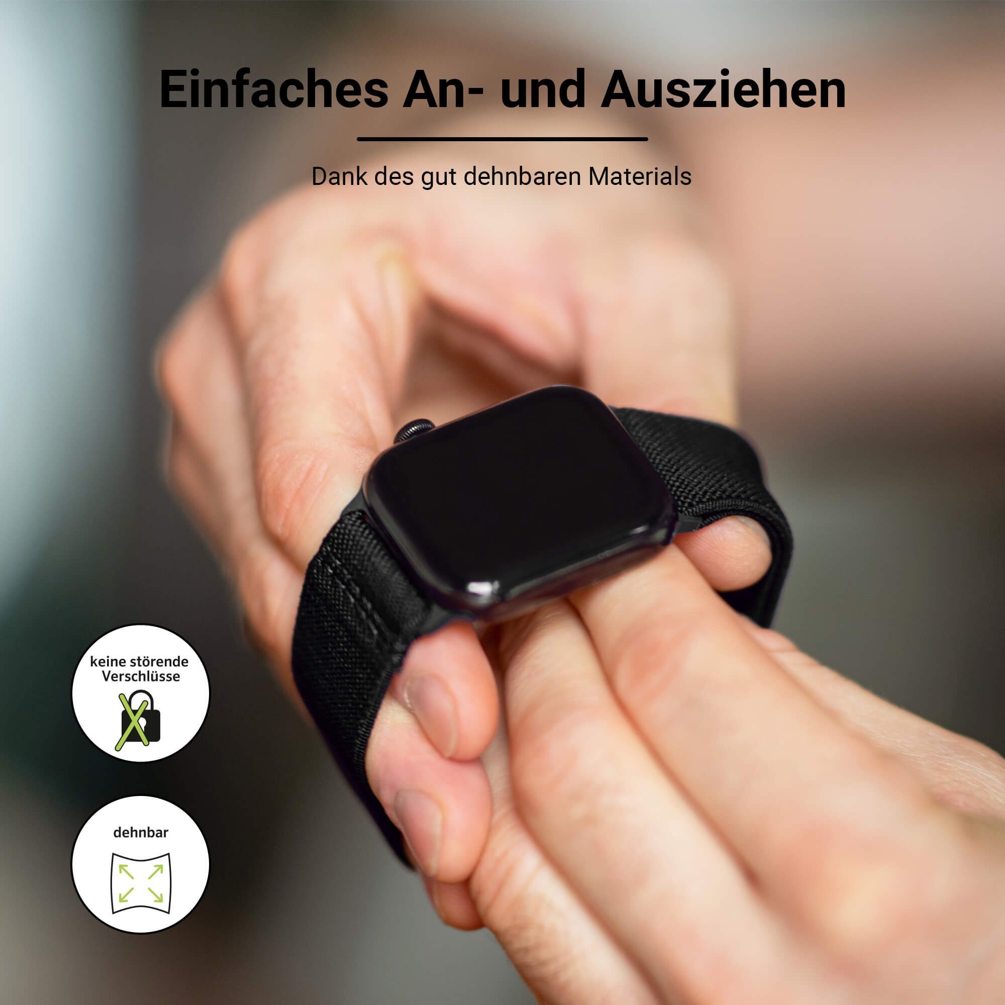 Artwizz Smartwatch-Armband Uhrenarmband Flex, 9-7 Schwarz, SE 3-1 Watch WatchBand Apple mit & 6-4 Adapter, Series Textil (41mm), (38mm) (40mm)