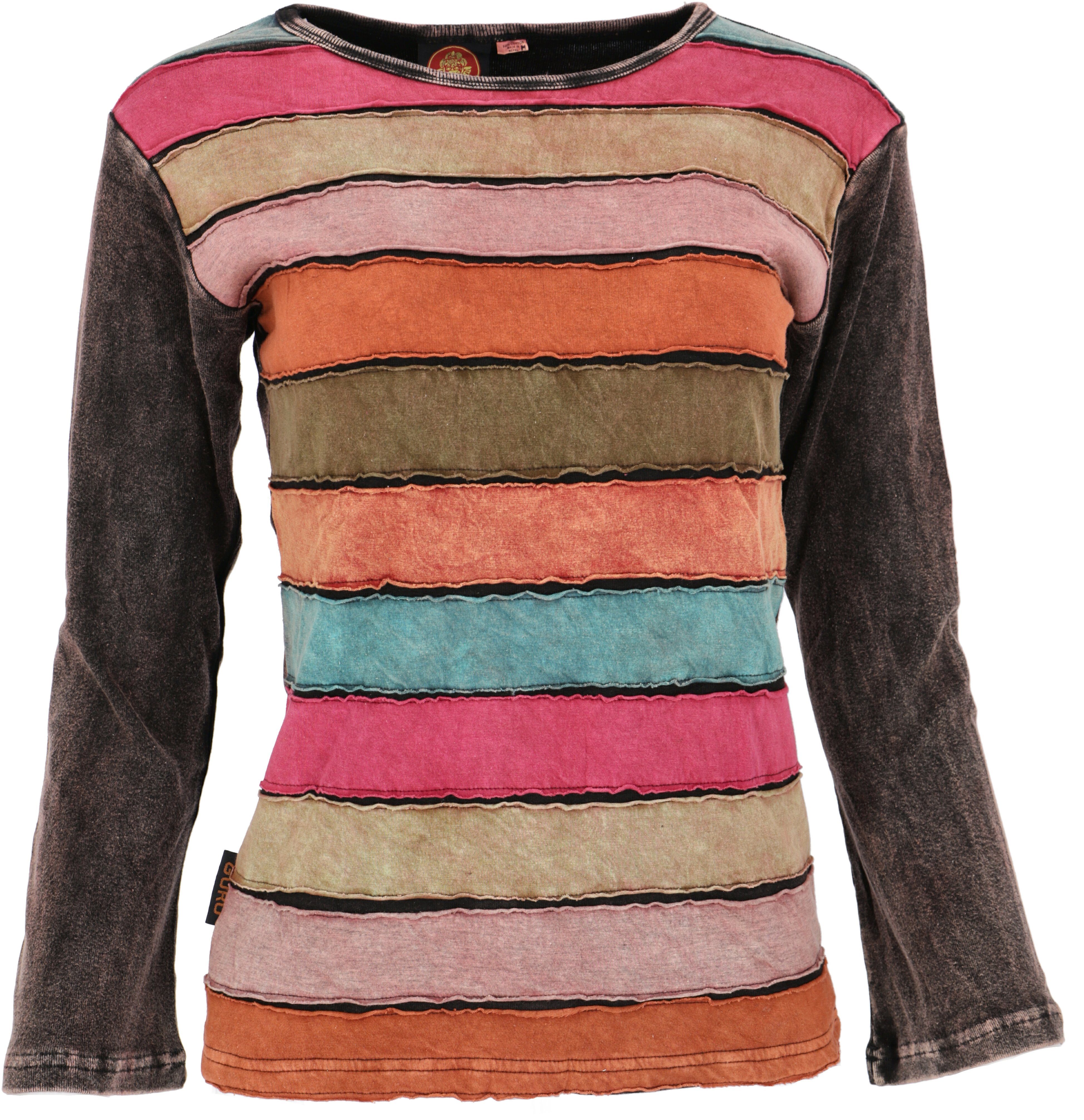Guru-Shop Longsleeve Besticktes patchwork Langarmshirt, farbenfrohes.. alternative Bekleidung