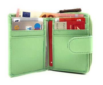 MUSTANG Mini Geldbörse kleines echt Leder Damen Portemonnaie mit RFID Schutz, Urlaubsbörse, mintgrün