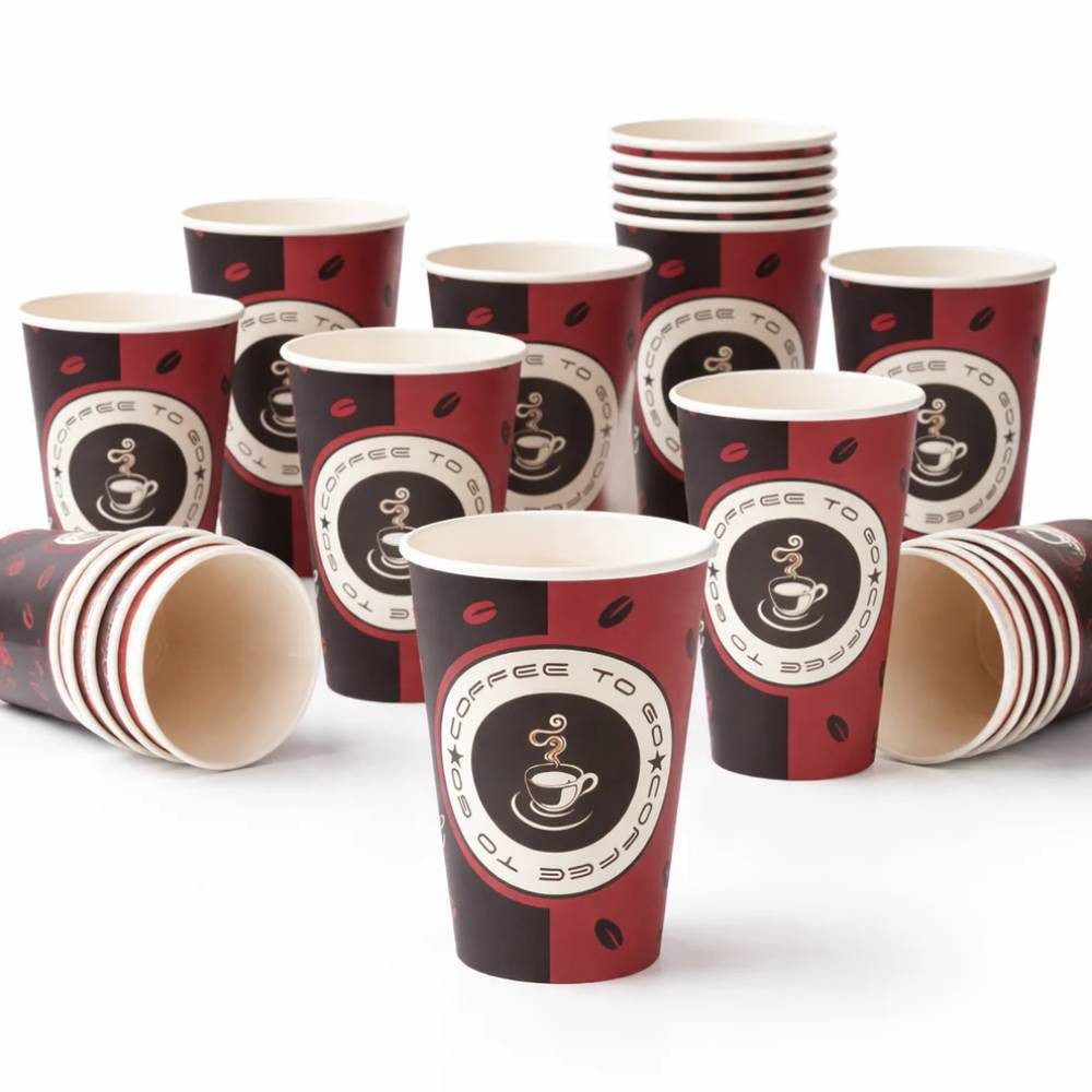 PACKEO Coffee-to-go-Becher Kaffeebecher To Go 300 ml (12 oz), Pappbecher für Heißgetränke, 200-tlg., Braun/Schwarz