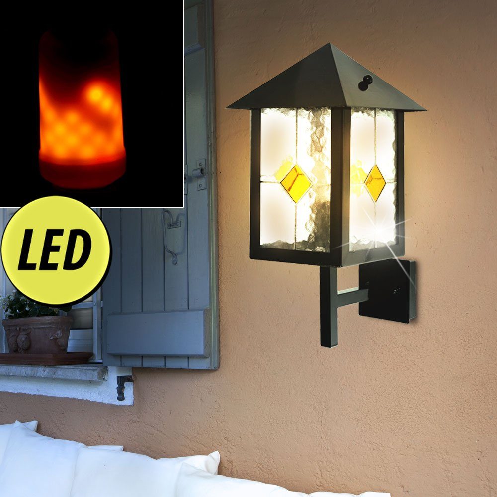 Fassaden Leuchtmittel Warmweiß, Effekt Technik Lampe Flammen Tiffany Leuchte inklusive, Wand Außen-Wandleuchte, etc-shop