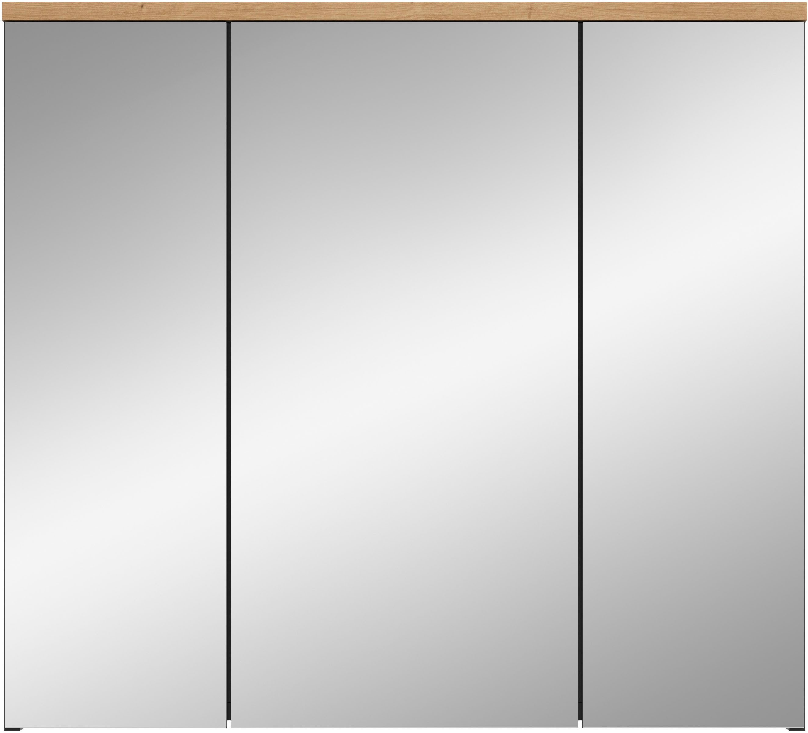 welltime Spiegelschrank REHAT, Breite 80 cm, 3 Spiegeltüren, 6 Einlegeböden Türanschlag der mittleren Tür wechselbar, Grifflose Spiegelfront